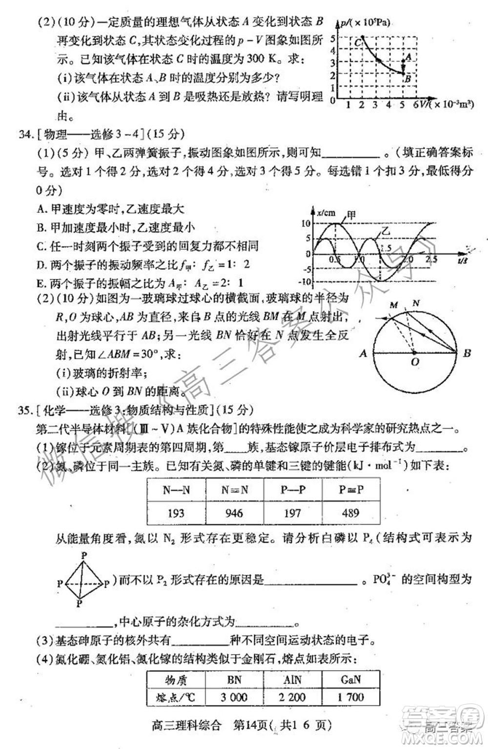 平頂山2022屆高三年級(jí)階段性檢測(cè)理科綜合試題及答案