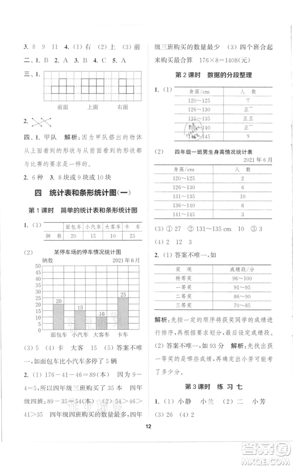 蘇州大學出版社2021金鑰匙1+1課時作業(yè)四年級上冊數(shù)學江蘇版參考答案