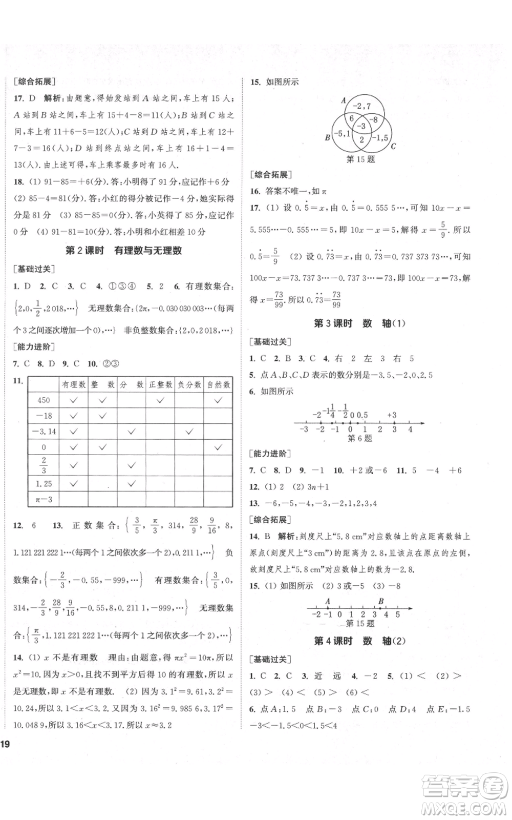 蘇州大學(xué)出版社2021金鑰匙1+1課時作業(yè)目標(biāo)檢測七年級上冊數(shù)學(xué)江蘇版鹽城專版參考答案