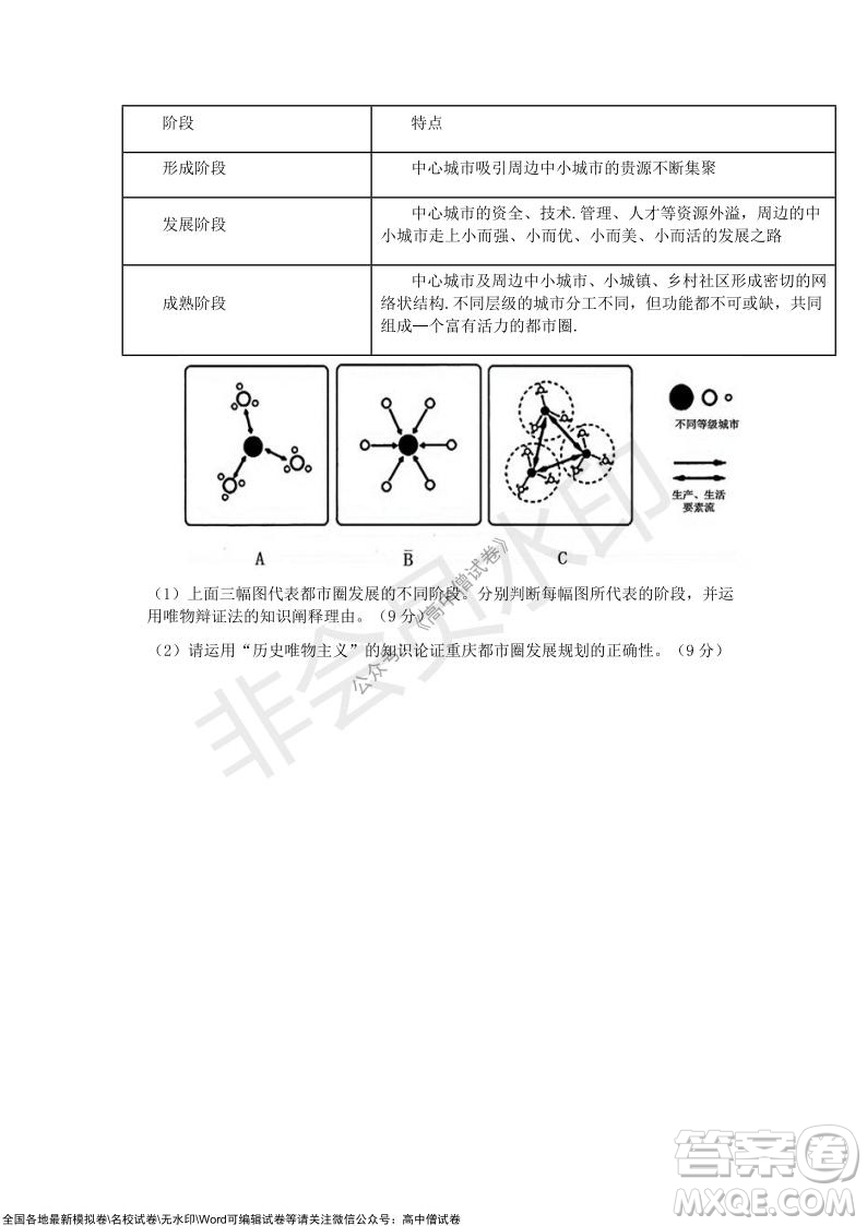 重慶市2021-2022學(xué)年10月月度質(zhì)量檢測高三思想政治試題及答案