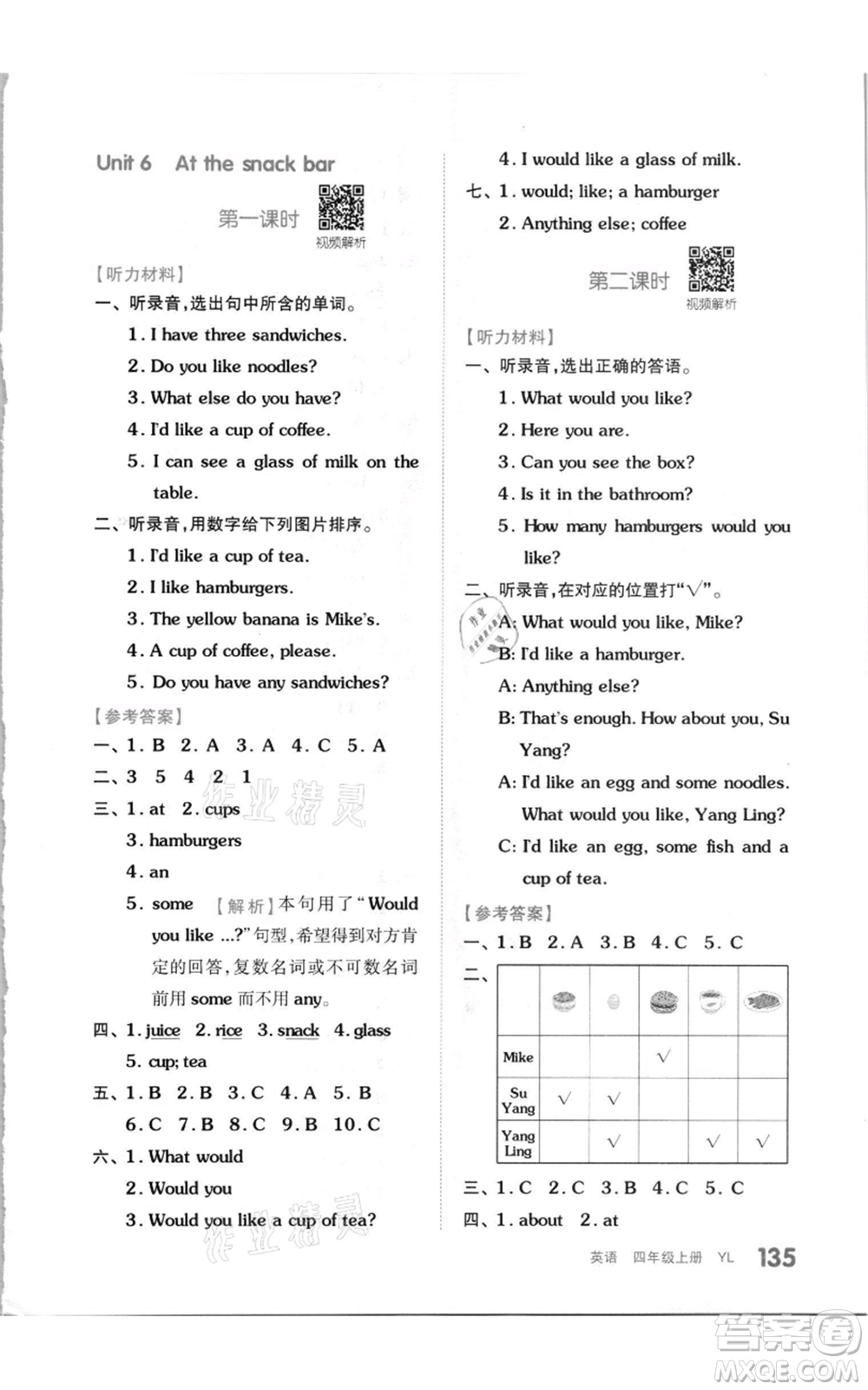 天津人民出版社2021全品作業(yè)本四年級(jí)上冊(cè)英語(yǔ)譯林版參考答案