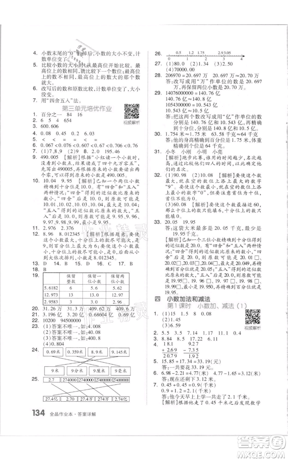 天津人民出版社2021全品作業(yè)本五年級上冊數(shù)學(xué)蘇教版參考答案