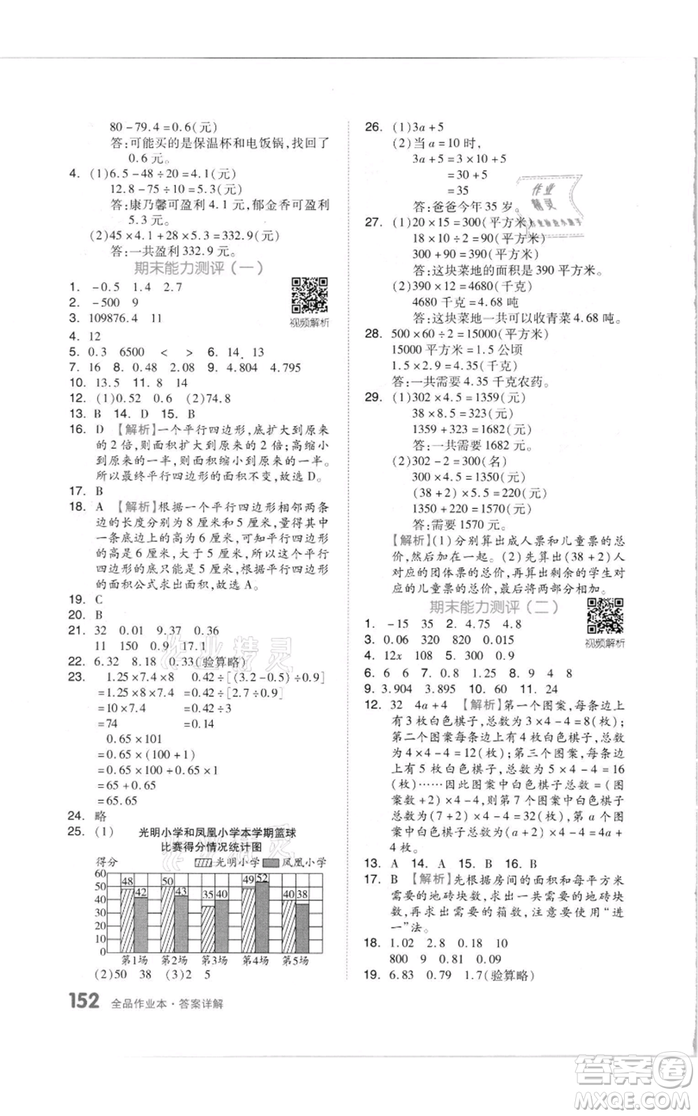 天津人民出版社2021全品作業(yè)本五年級上冊數(shù)學(xué)蘇教版參考答案