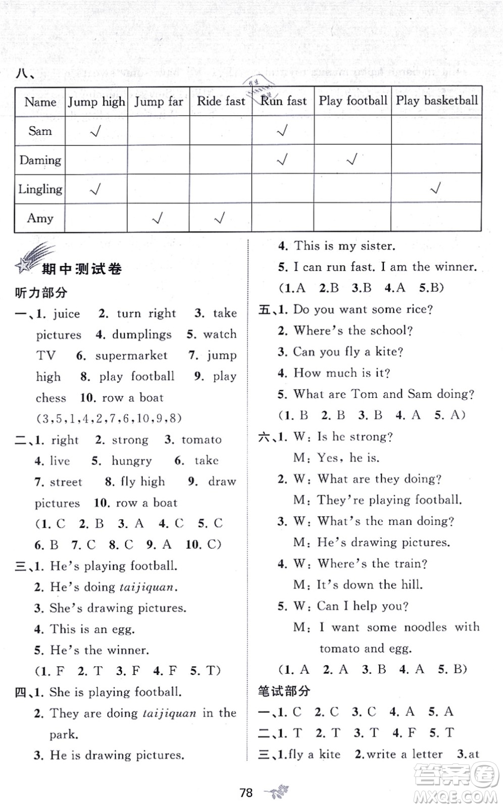 廣西教育出版社2021新課程學(xué)習(xí)與測評單元雙測四年級英語上冊外研版B版答案