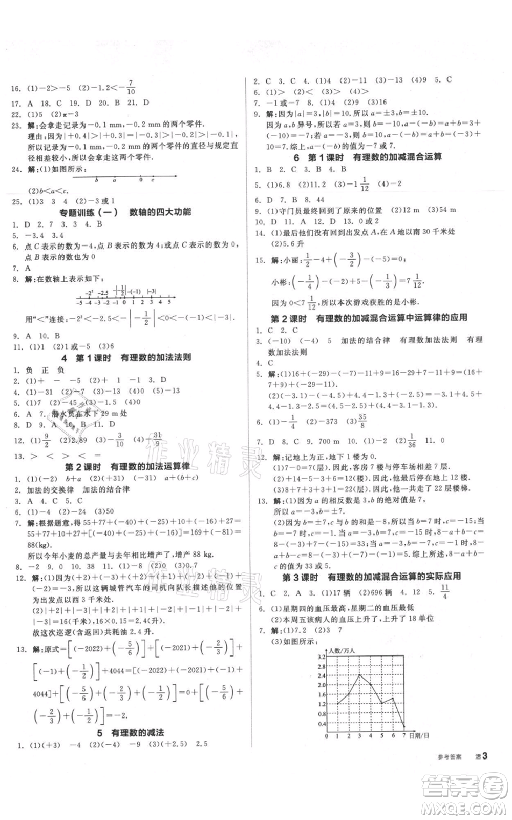 陽光出版社2021全品作業(yè)本七年級上冊數學北師大版參考答案