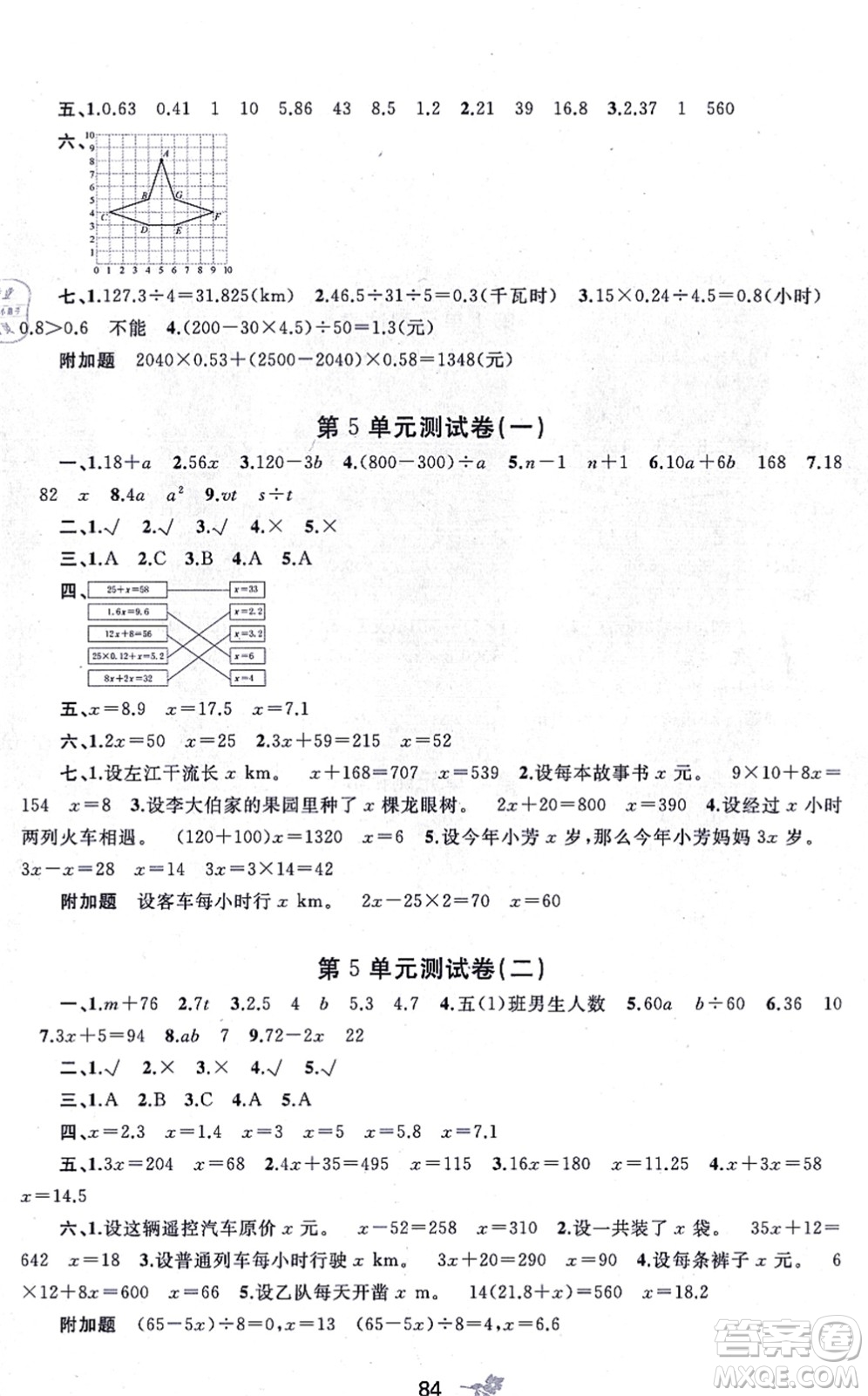 廣西教育出版社2021新課程學(xué)習(xí)與測(cè)評(píng)單元雙測(cè)五年級(jí)數(shù)學(xué)上冊(cè)人教版A版答案