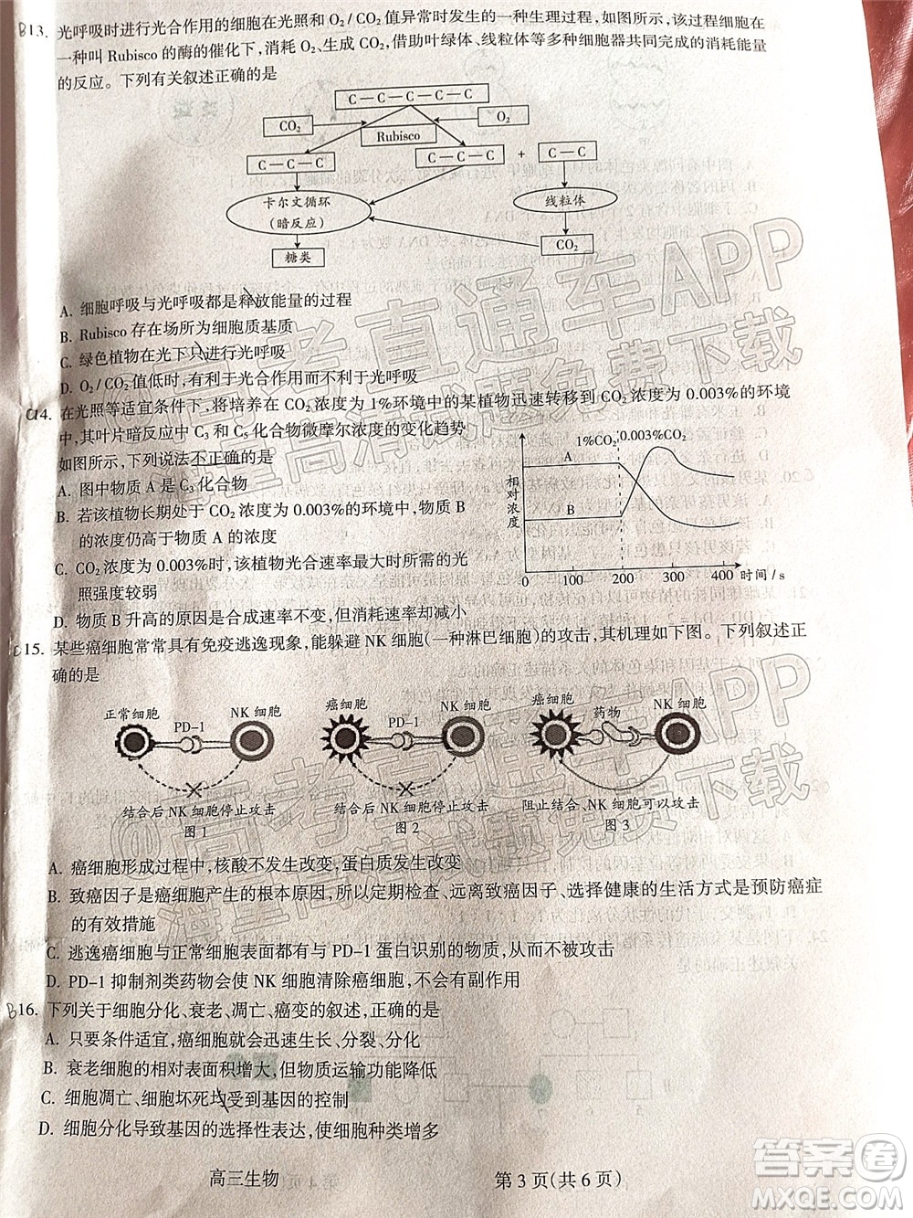 呂梁市2021年11月高三階段性測試生物試題及答案