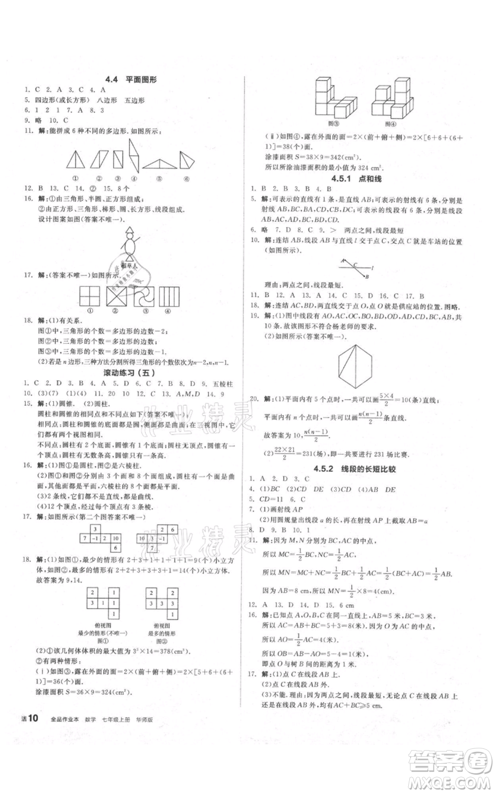 陽光出版社2021全品作業(yè)本七年級上冊數(shù)學華師大版參考答案