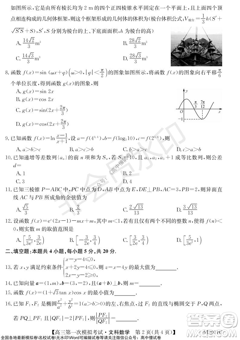 2022屆北海市高三第一次模擬考試文科數(shù)學試題及答案