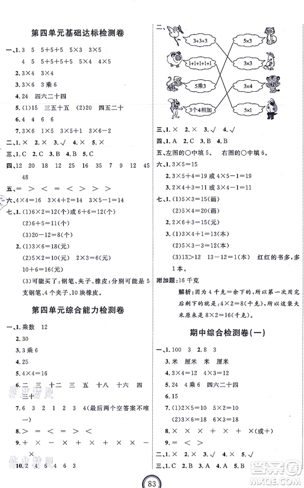 延邊教育出版社2021優(yōu)+密卷二年級(jí)數(shù)學(xué)上冊(cè)RJ人教版答案