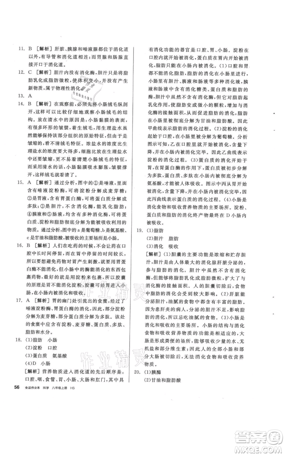 陽光出版社2021全品作業(yè)本八年級(jí)上冊(cè)科學(xué)華師大版參考答案