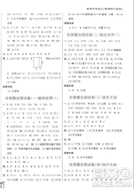 東南大學(xué)出版社2021秋江蘇密卷數(shù)學(xué)五年級上冊新課標(biāo)江蘇版答案