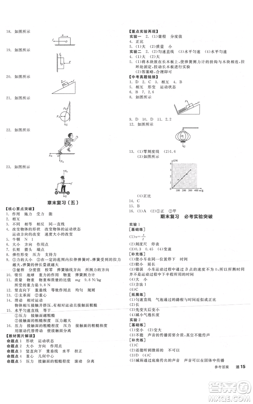 陽光出版社2021全品作業(yè)本八年級上冊物理滬科版參考答案