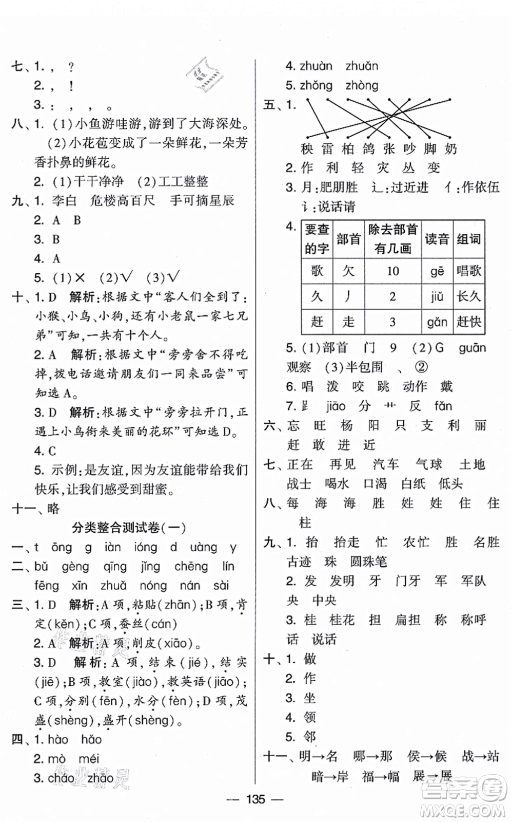 寧夏人民教育出版社2021學(xué)霸提優(yōu)大試卷二年級(jí)語文上冊(cè)RJ人教版答案