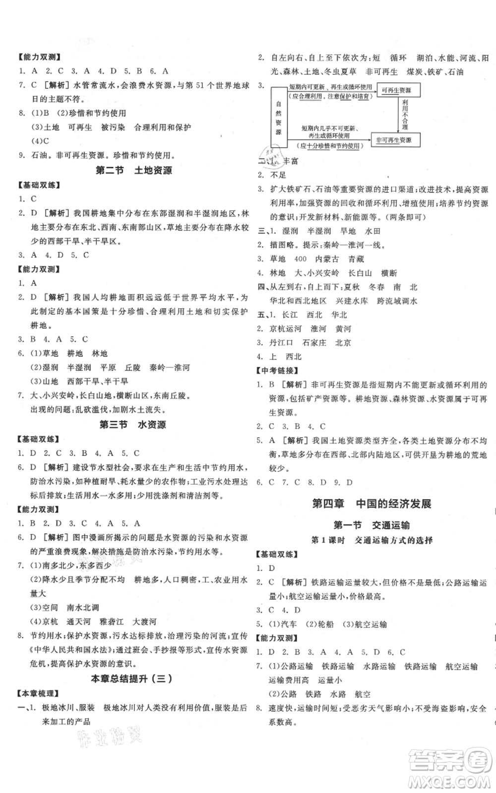 陽光出版社2021全品作業(yè)本八年級上冊地理人教版參考答案