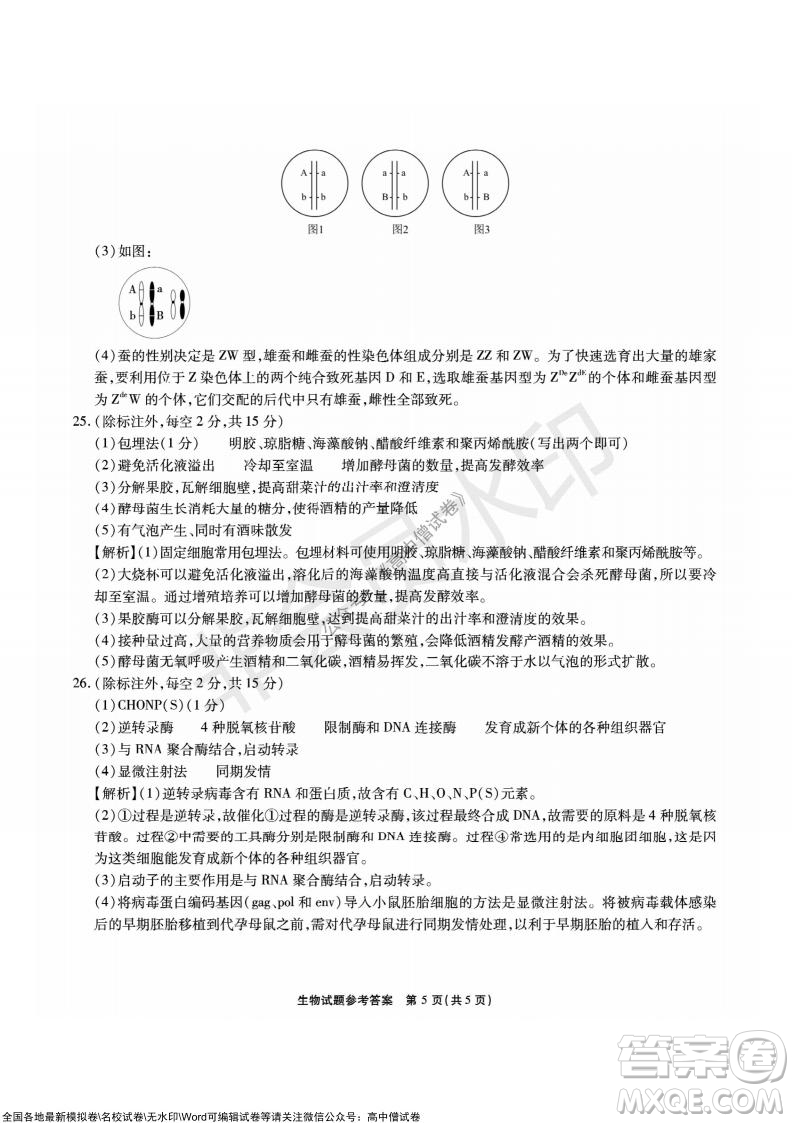 重慶市高2022屆高三第三次質量檢測生物試題及答案