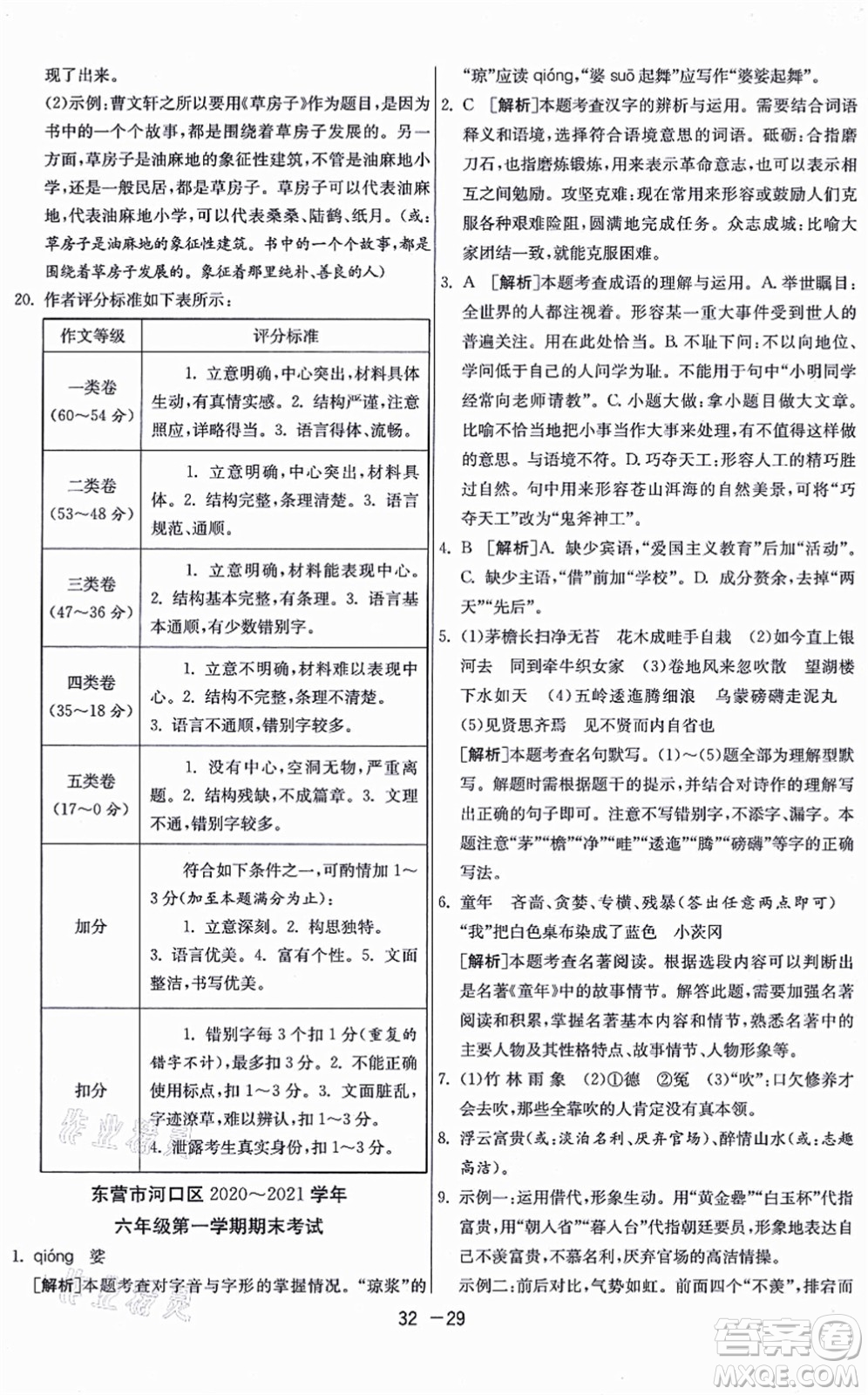 江蘇人民出版社2021秋1課3練學(xué)霸提優(yōu)訓(xùn)練六年級語文上冊五四制RMJY人教版答案