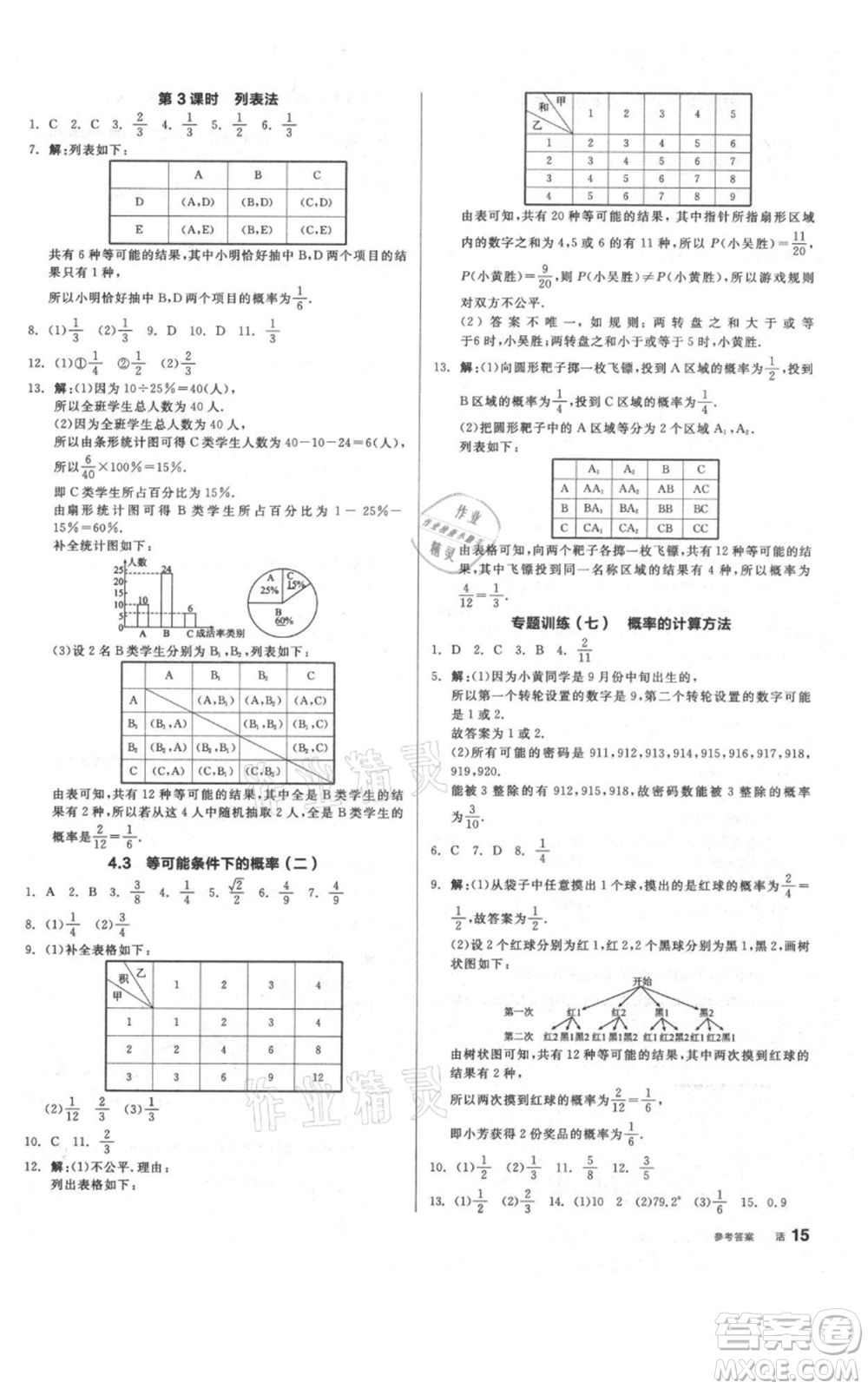 陽光出版社2021全品作業(yè)本九年級上冊數(shù)學(xué)蘇科版參考答案