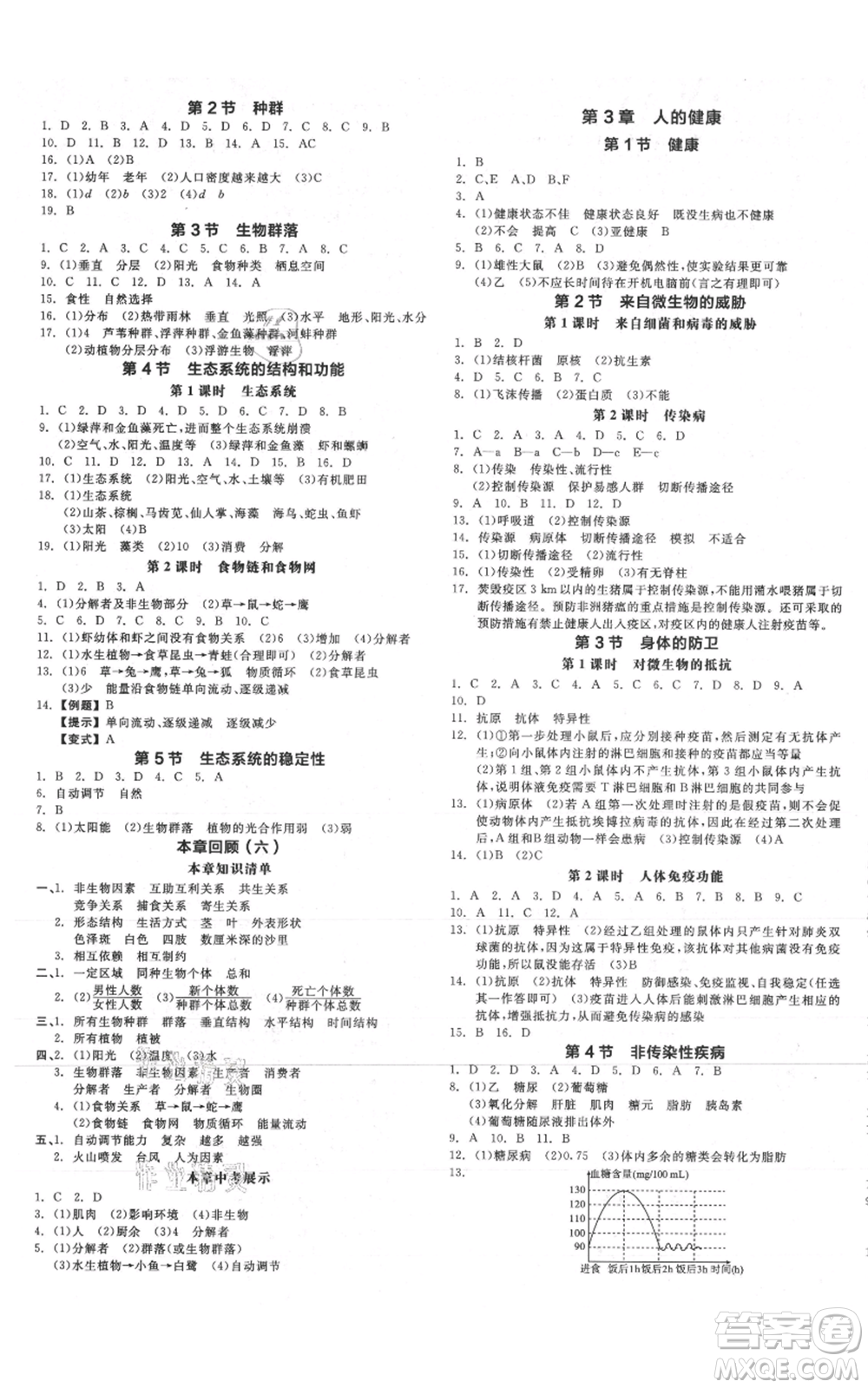 陽光出版社2021全品作業(yè)本九年級(jí)科學(xué)浙教版參考答案