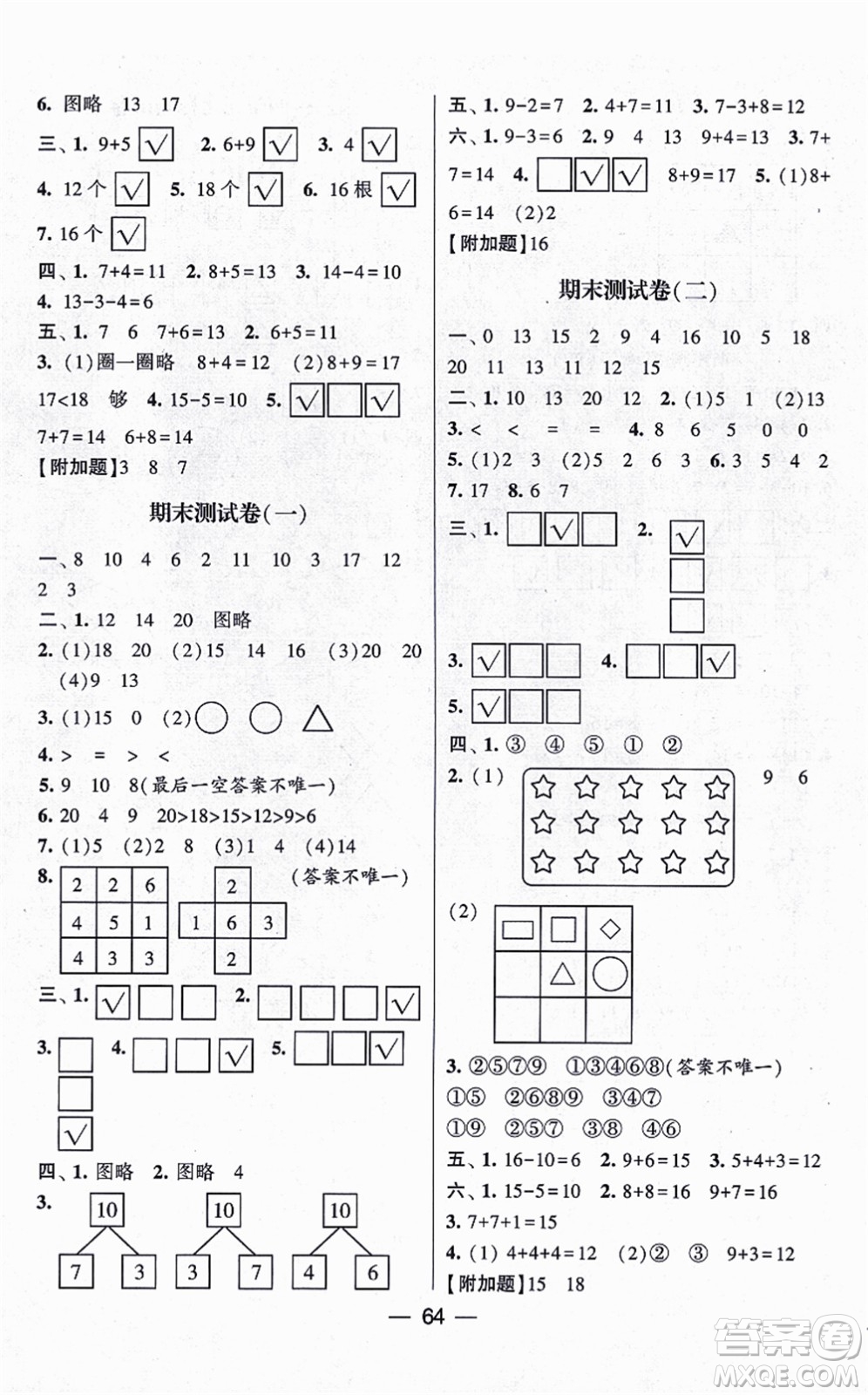 河海大學(xué)出版社2021棒棒堂學(xué)霸提優(yōu)課時(shí)作業(yè)一年級(jí)數(shù)學(xué)上冊(cè)SJ蘇教版答案