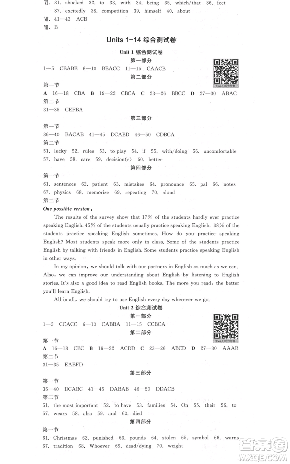 陽(yáng)光出版社2021全品作業(yè)本九年級(jí)英語(yǔ)人教版杭州專(zhuān)版參考答案