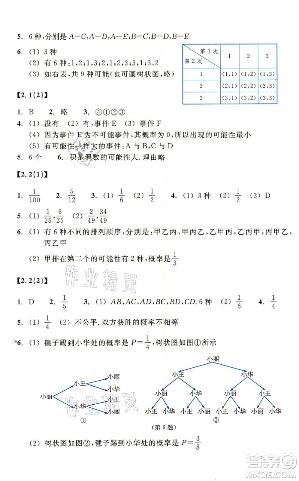 浙江教育出版社2021數(shù)學(xué)作業(yè)本九年級(jí)上冊(cè)ZH浙教版答案