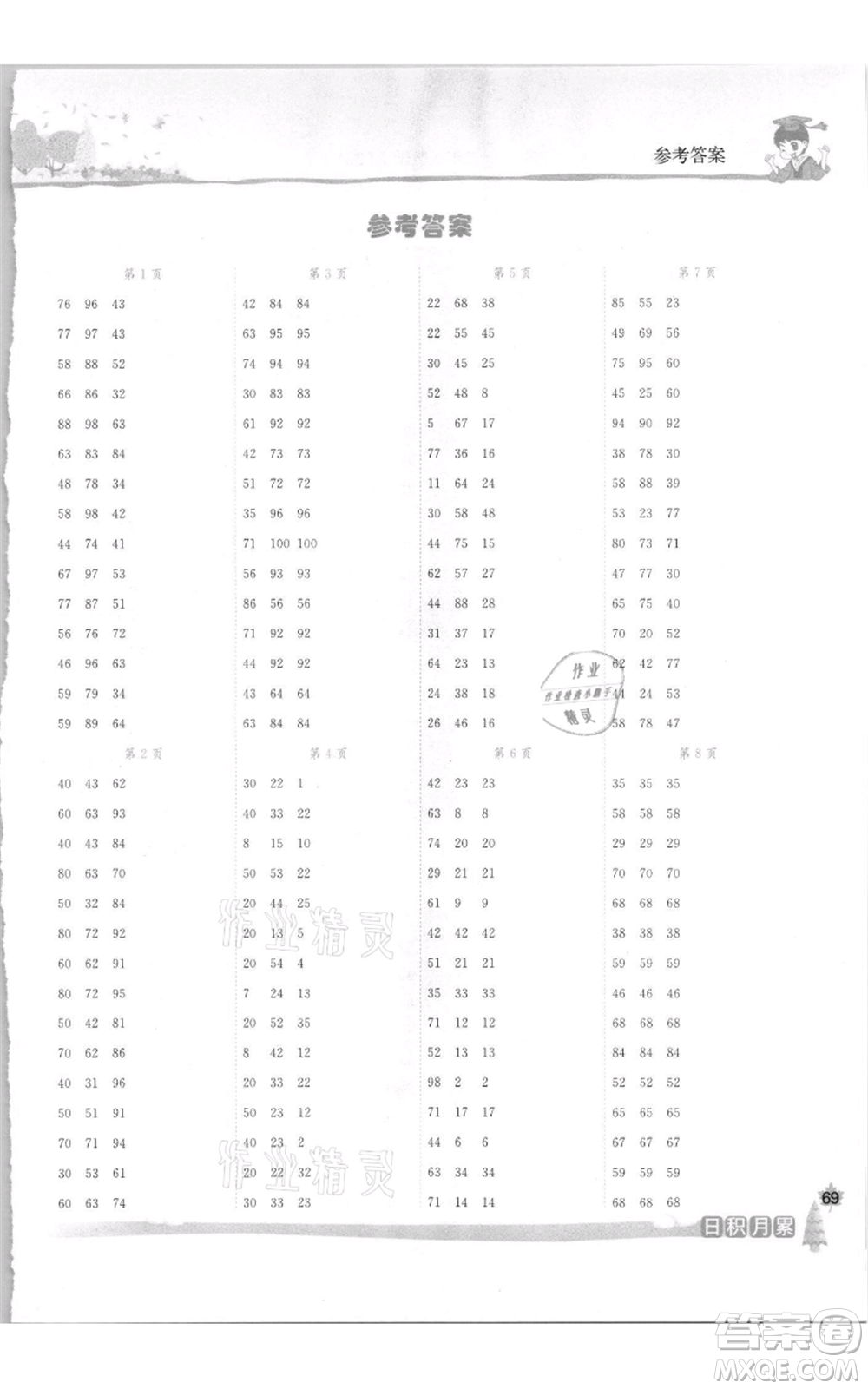 龍門(mén)書(shū)局2021黃岡小狀元口算速算練習(xí)冊(cè)二年級(jí)上冊(cè)數(shù)學(xué)北師大版參考答案