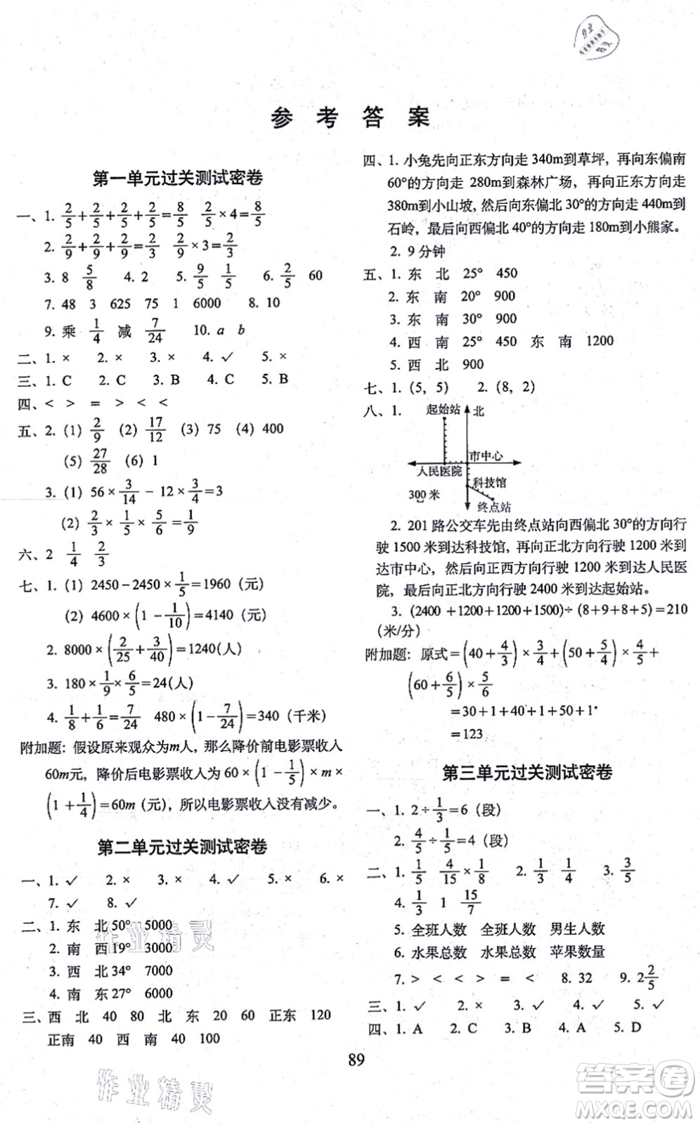 長春出版社2021期末沖刺100分完全試卷六年級(jí)數(shù)學(xué)上冊(cè)RJ人教版答案