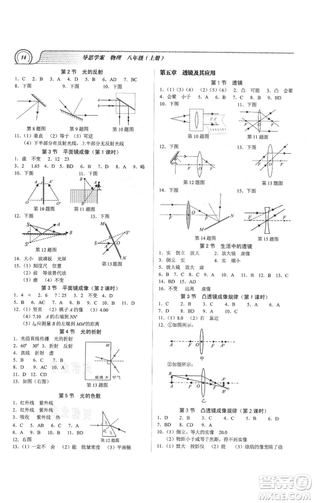 廣州出版社2021導(dǎo)思學(xué)案八年級(jí)上冊(cè)物理人教版深圳專版參考答案