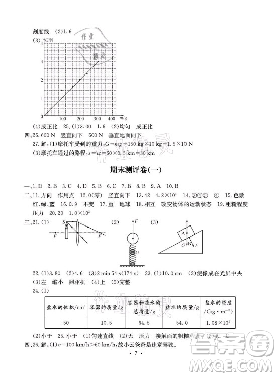 光明日報出版社2021大顯身手素質(zhì)教育單元測評卷物理八年級上冊滬科版答案