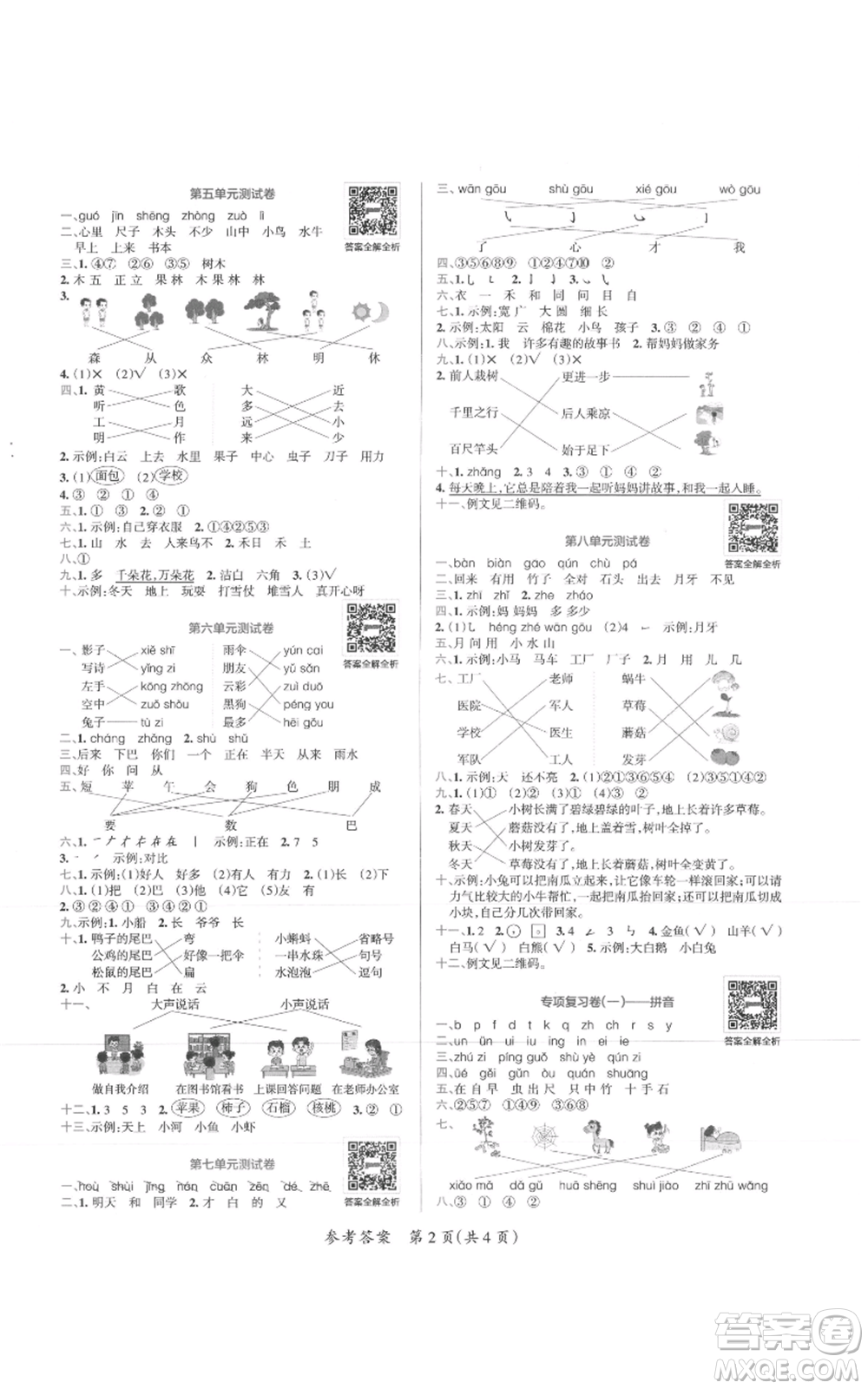 陜西師范大學(xué)出版總社有限公司2021小學(xué)學(xué)霸單元期末標(biāo)準(zhǔn)卷一年級(jí)上冊(cè)語(yǔ)文人教版參考答案