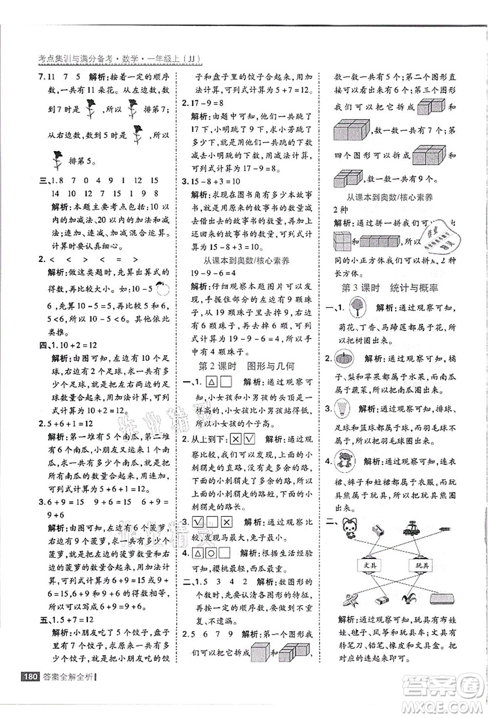 黑龍江教育出版社2021考點(diǎn)集訓(xùn)與滿(mǎn)分備考一年級(jí)數(shù)學(xué)上冊(cè)JJ冀教版答案