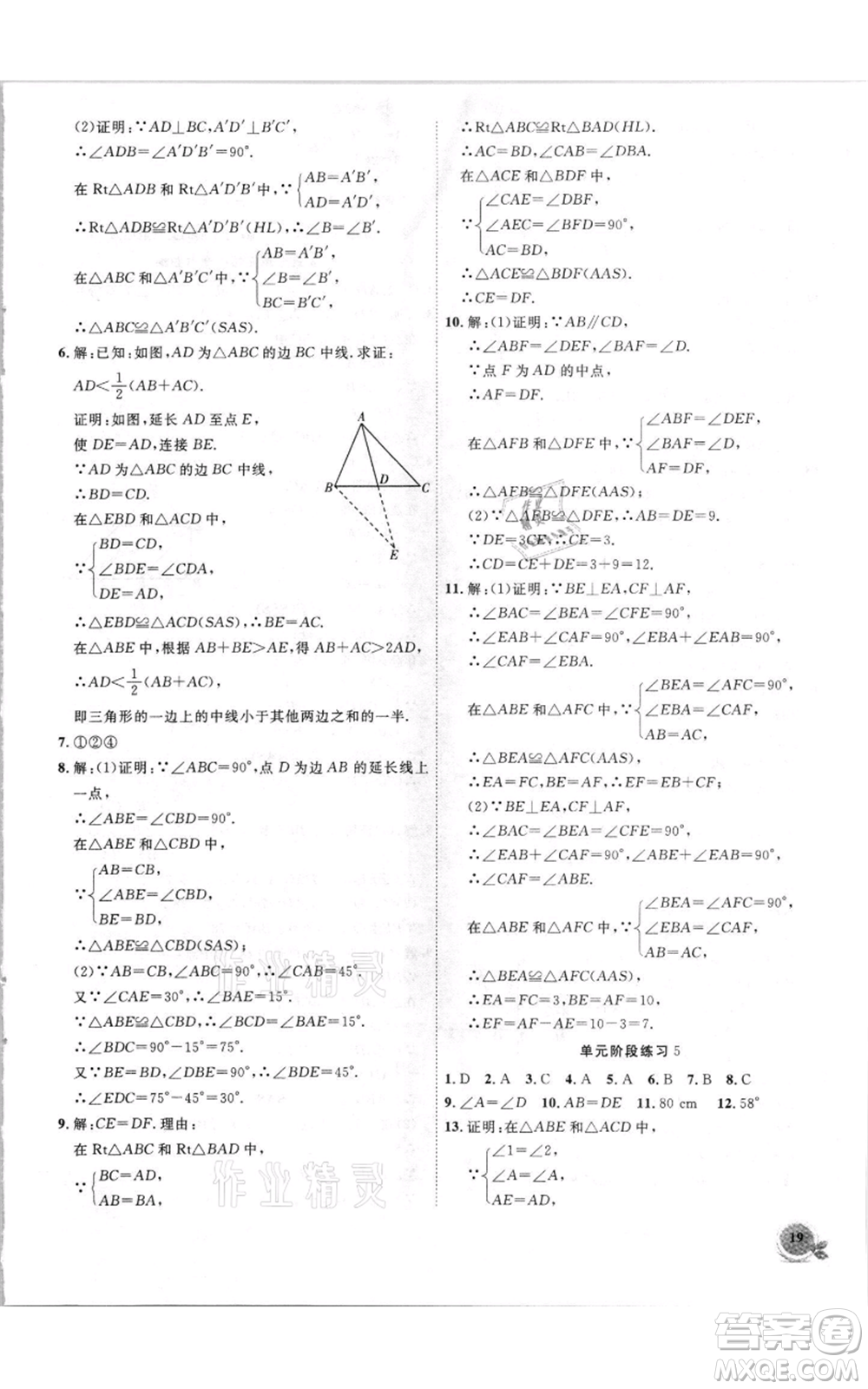 安徽大學出版社2021創(chuàng)新課堂創(chuàng)新作業(yè)本八年級上冊數(shù)學滬科版參考答案