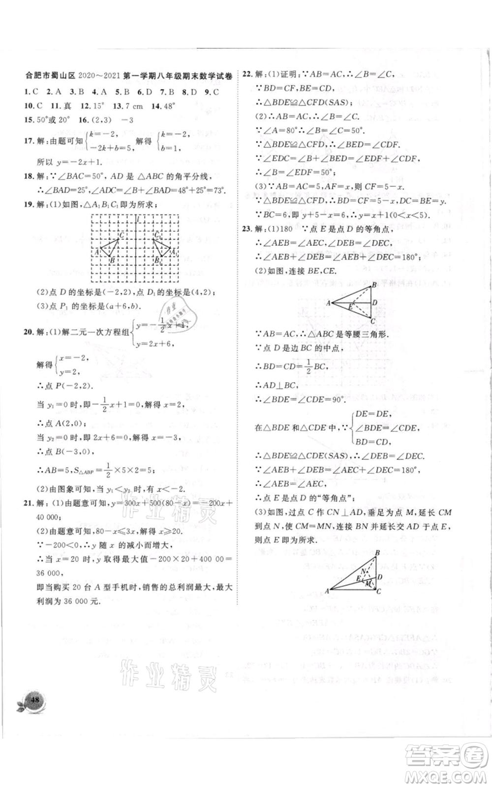 安徽大學出版社2021創(chuàng)新課堂創(chuàng)新作業(yè)本八年級上冊數(shù)學滬科版參考答案