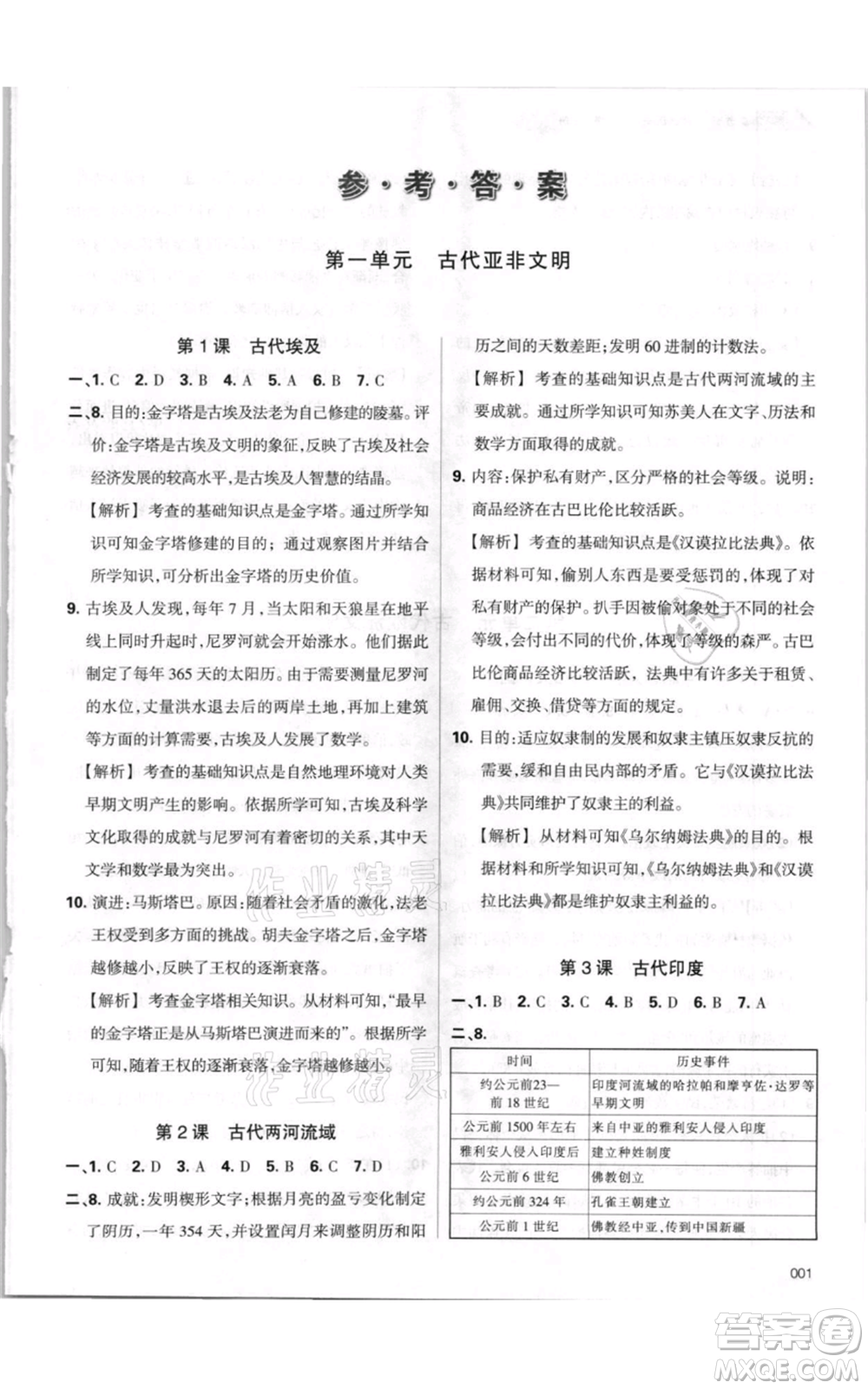 天津教育出版社2021學(xué)習(xí)質(zhì)量監(jiān)測九年級上冊歷史人教版參考答案