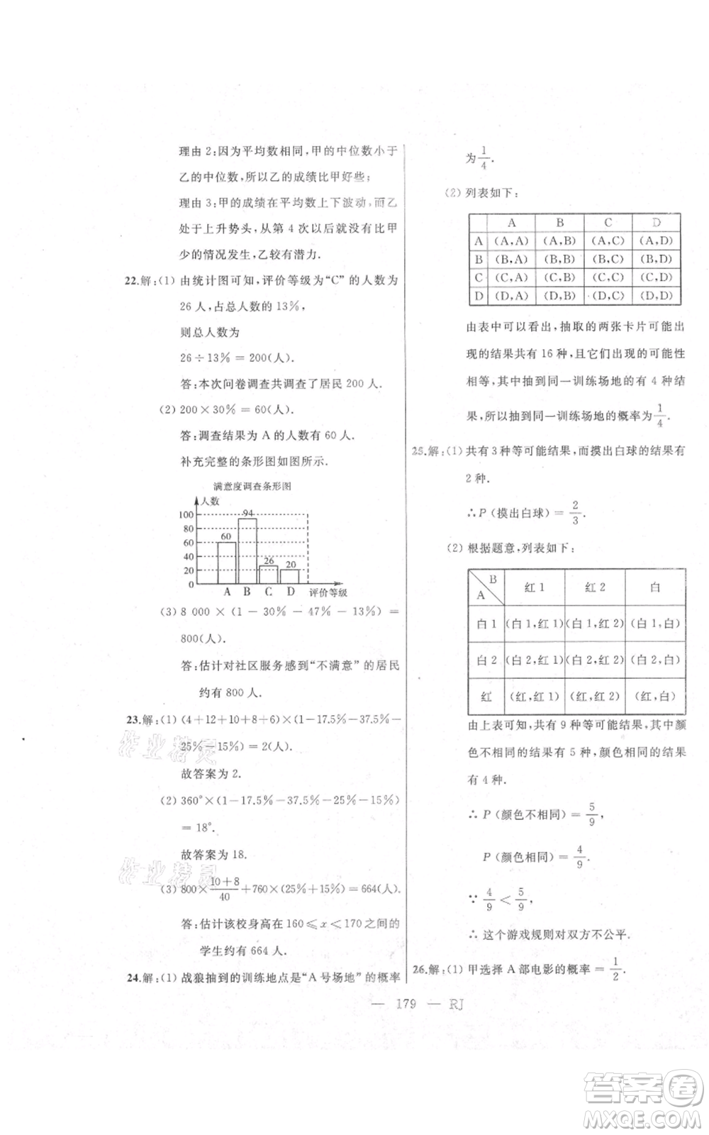 延邊人民出版社2021總復(fù)習(xí)測試九年級數(shù)學(xué)人教版參考答案