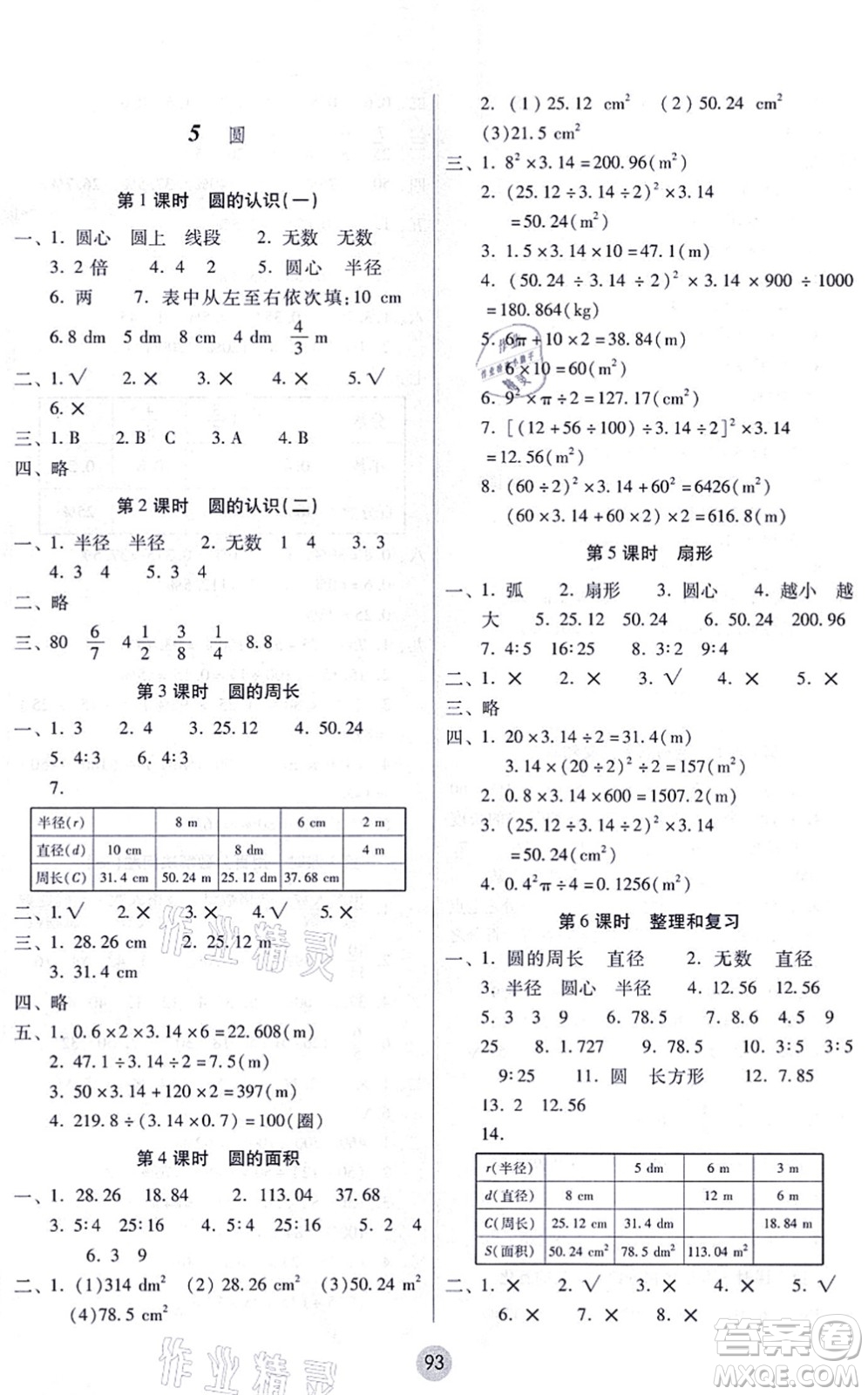 云南教育出版社2021課課練云南師大附小全優(yōu)作業(yè)六年級數(shù)學(xué)上冊人教版答案