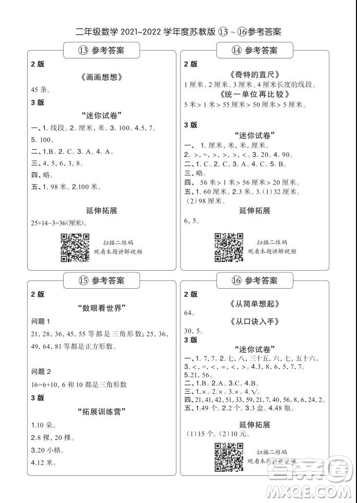 2021年時代學(xué)習(xí)報二年級上數(shù)學(xué)蘇教版9-16期參考答案