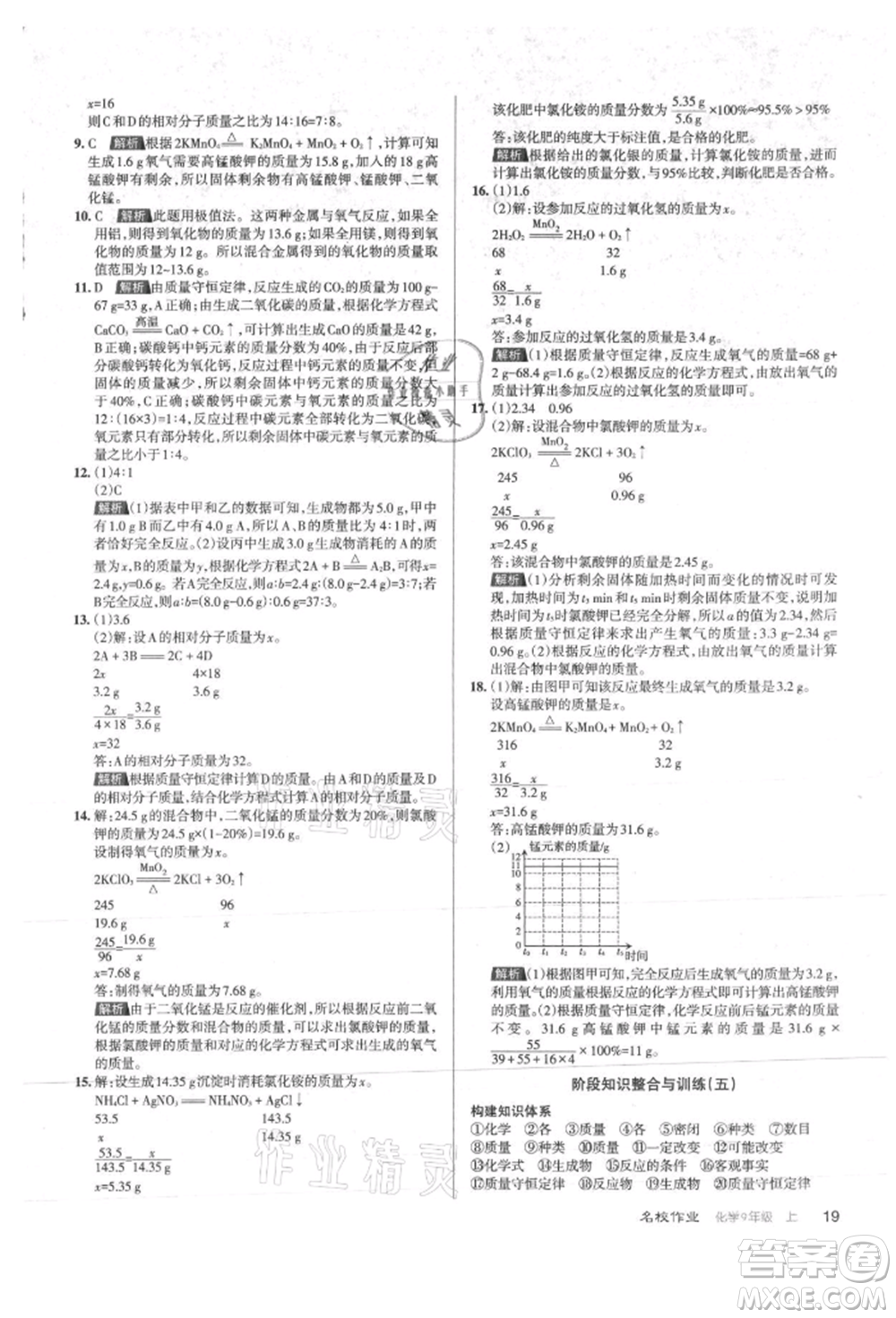 北京教育出版社2021名校作業(yè)九年級(jí)化學(xué)上冊(cè)滬教版山西專版參考答案