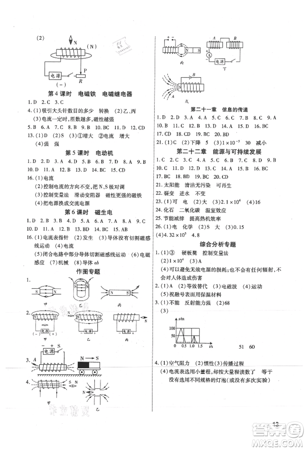 天津科學(xué)技術(shù)出版社2021考點(diǎn)跟蹤同步訓(xùn)練九年級物理人教版深圳專版參考答案