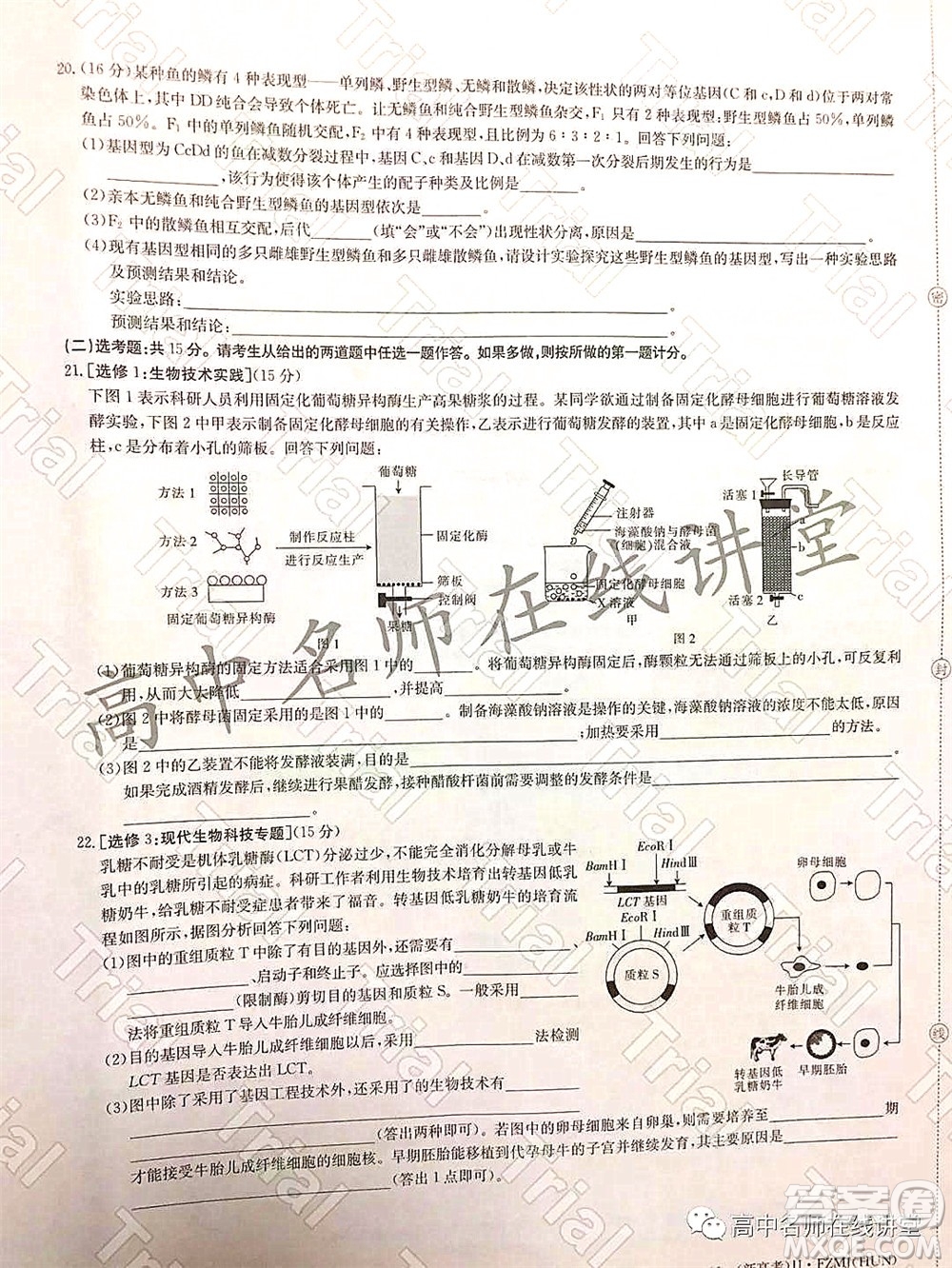 2022年普通高等學(xué)校招生全國統(tǒng)一考試仿真密卷二新高考生物試題及答案