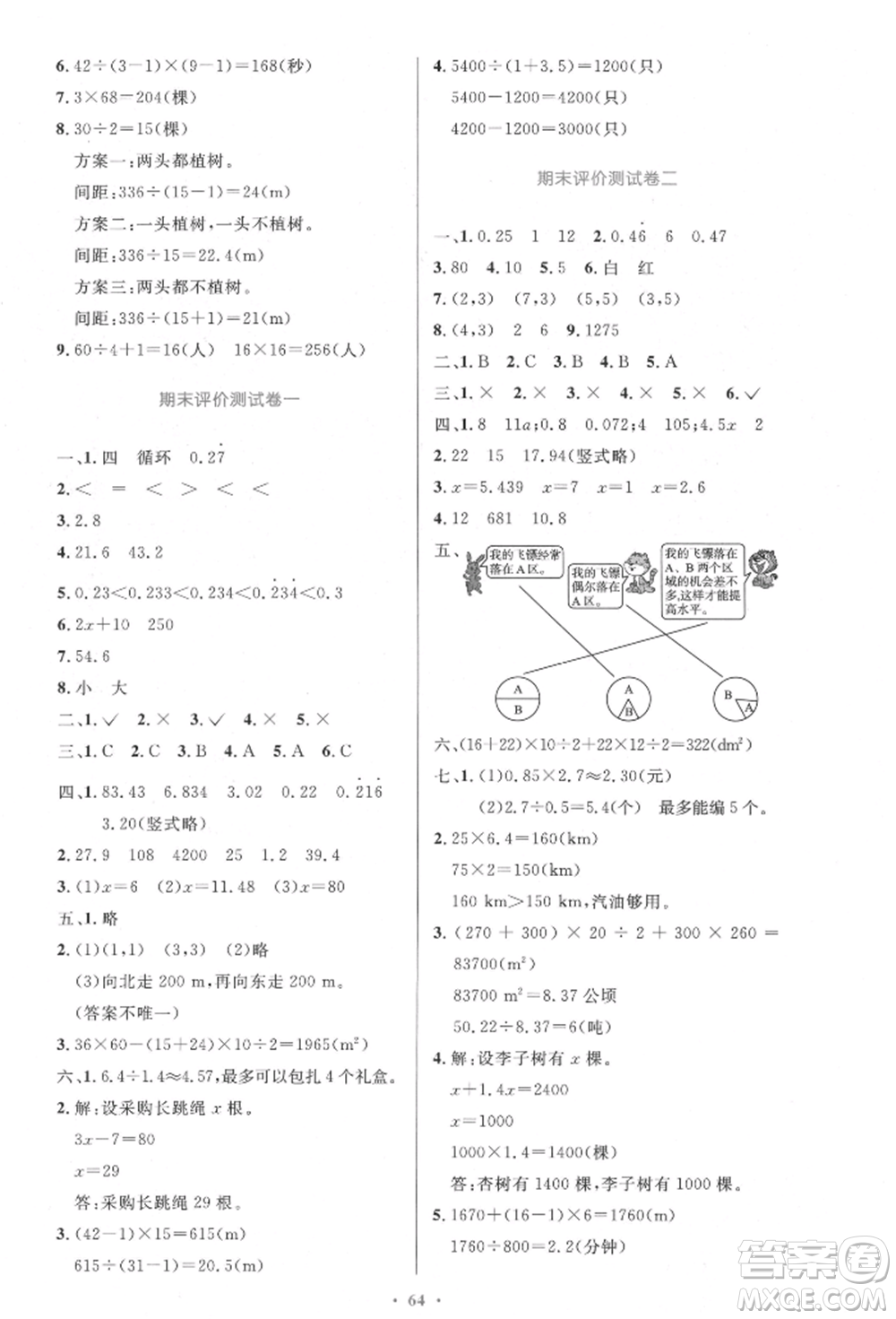 人民教育出版社2021小學(xué)同步測控優(yōu)化設(shè)計五年級數(shù)學(xué)上冊人教版增強版內(nèi)蒙古專版參考答案