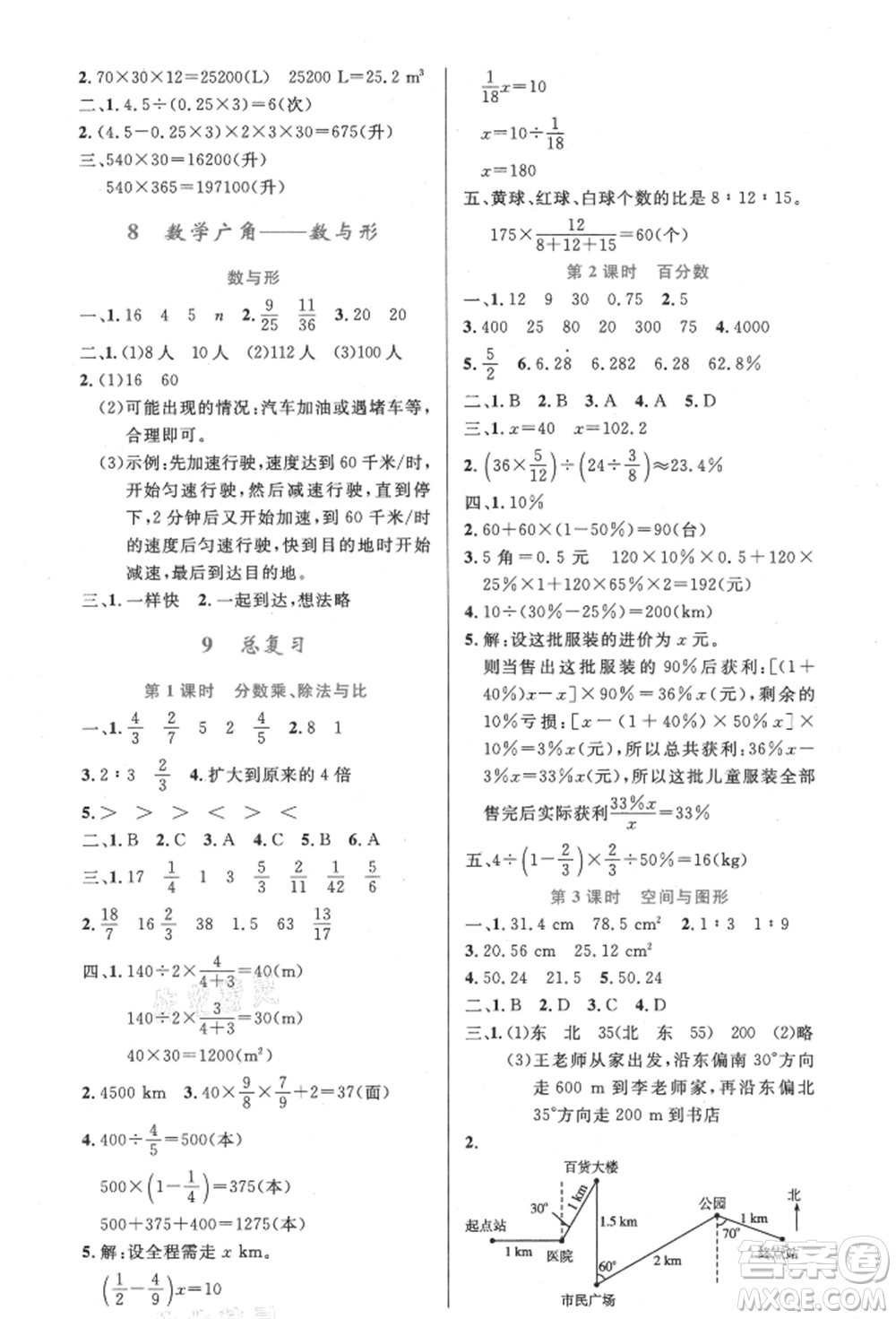 人民教育出版社2021小學(xué)同步測(cè)控優(yōu)化設(shè)計(jì)六年級(jí)數(shù)學(xué)上冊(cè)人教版增強(qiáng)版內(nèi)蒙古專(zhuān)版參考答案