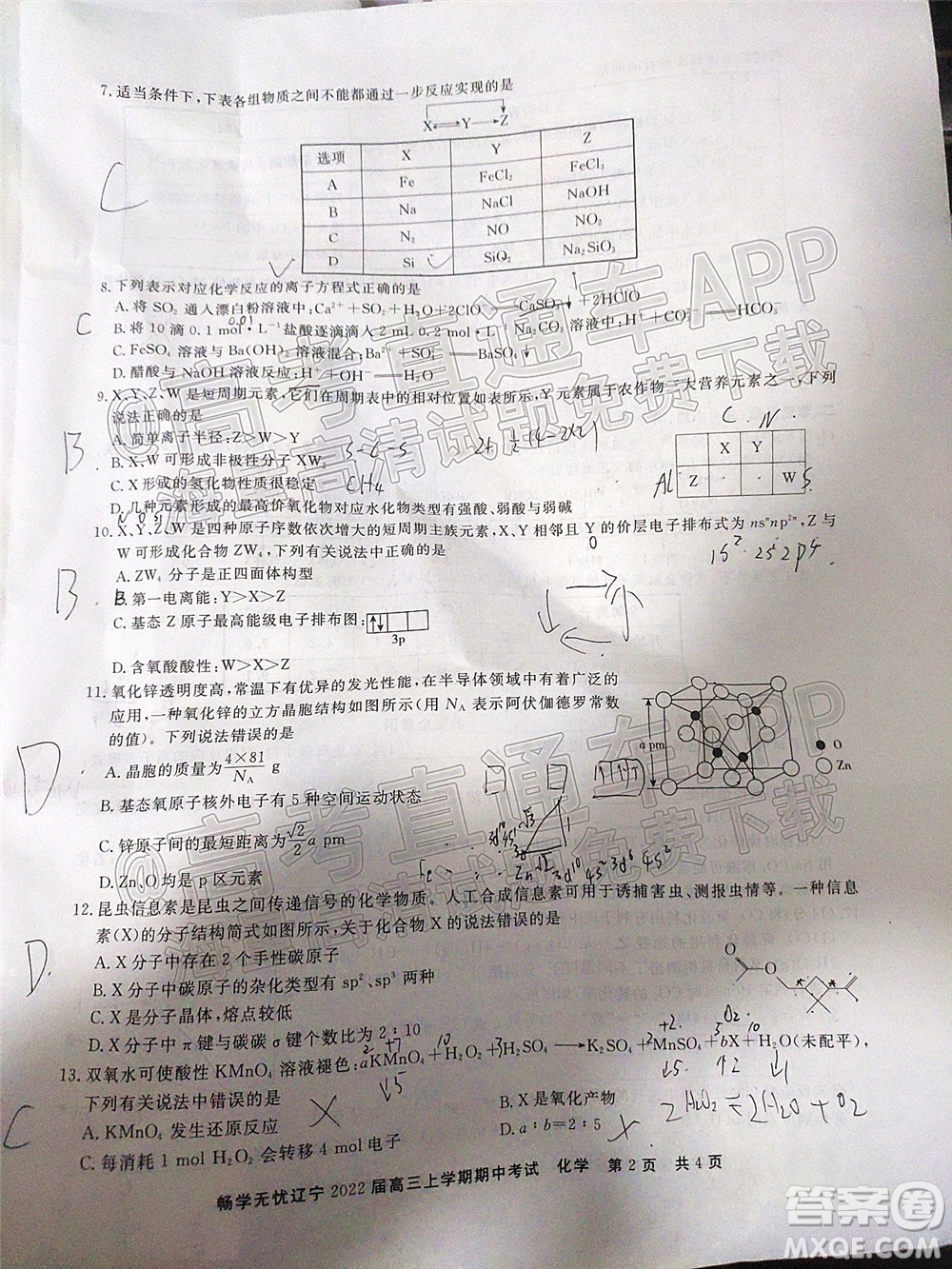 暢學(xué)無憂遼寧2022屆高三上學(xué)期期中考試化學(xué)試題及答案