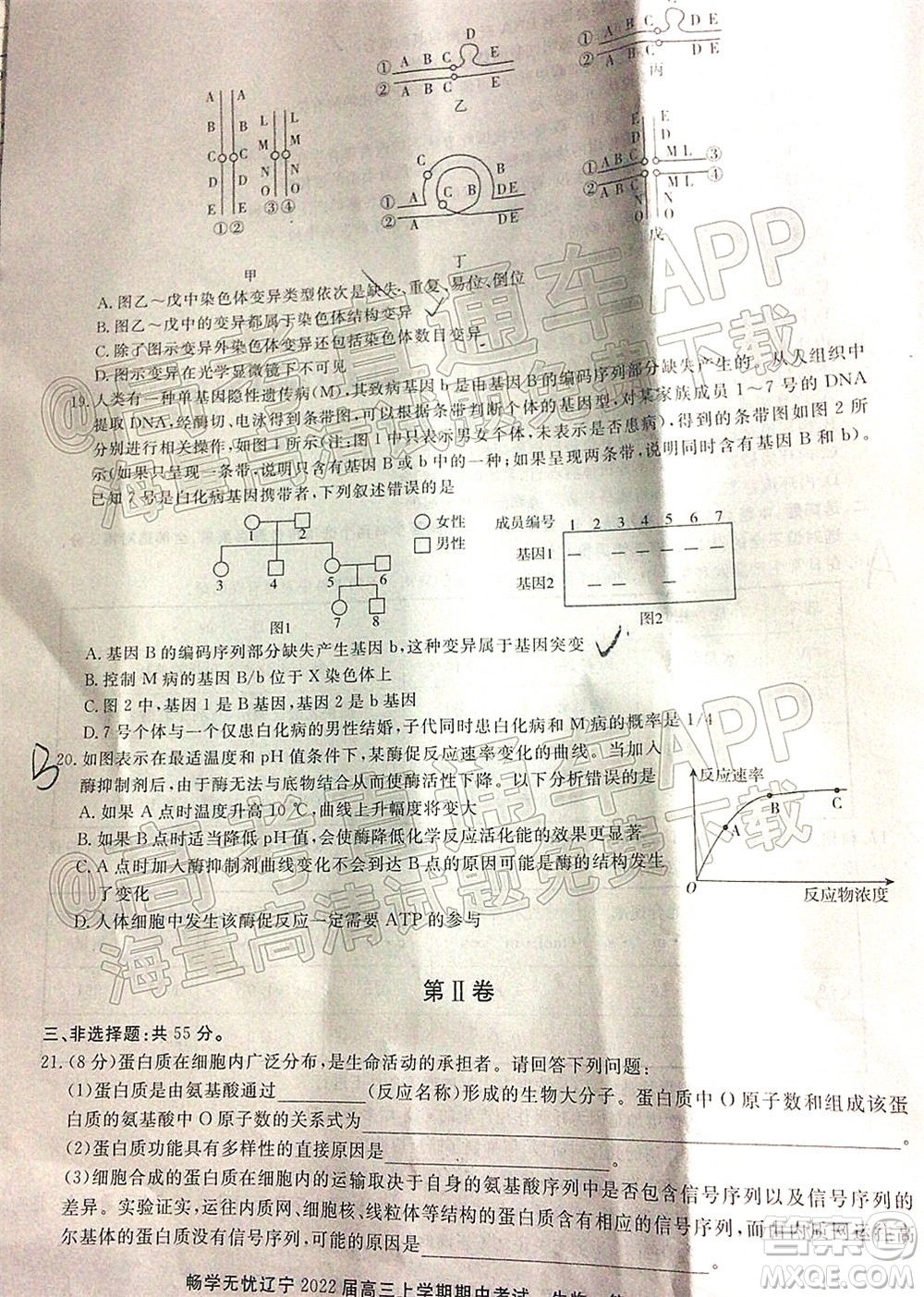 暢學(xué)無憂遼寧2022屆高三上學(xué)期期中考試生物試題及答案