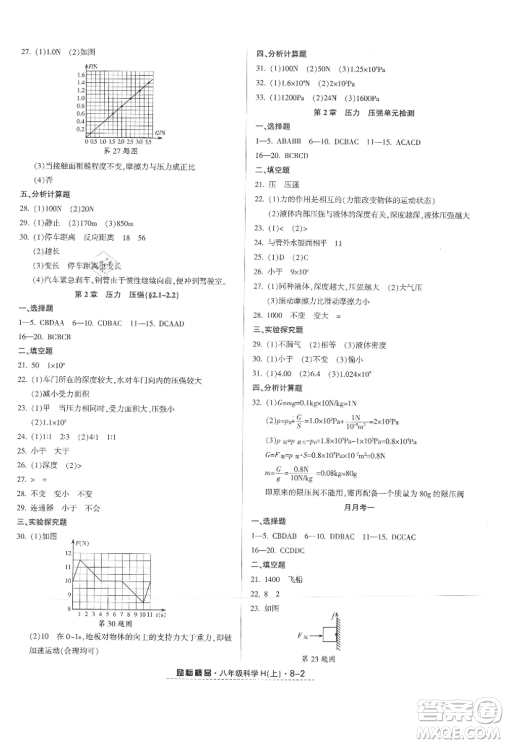 延邊人民出版社2021勵(lì)耘書業(yè)勵(lì)耘活頁(yè)八年級(jí)上冊(cè)科學(xué)華師大版參考答案