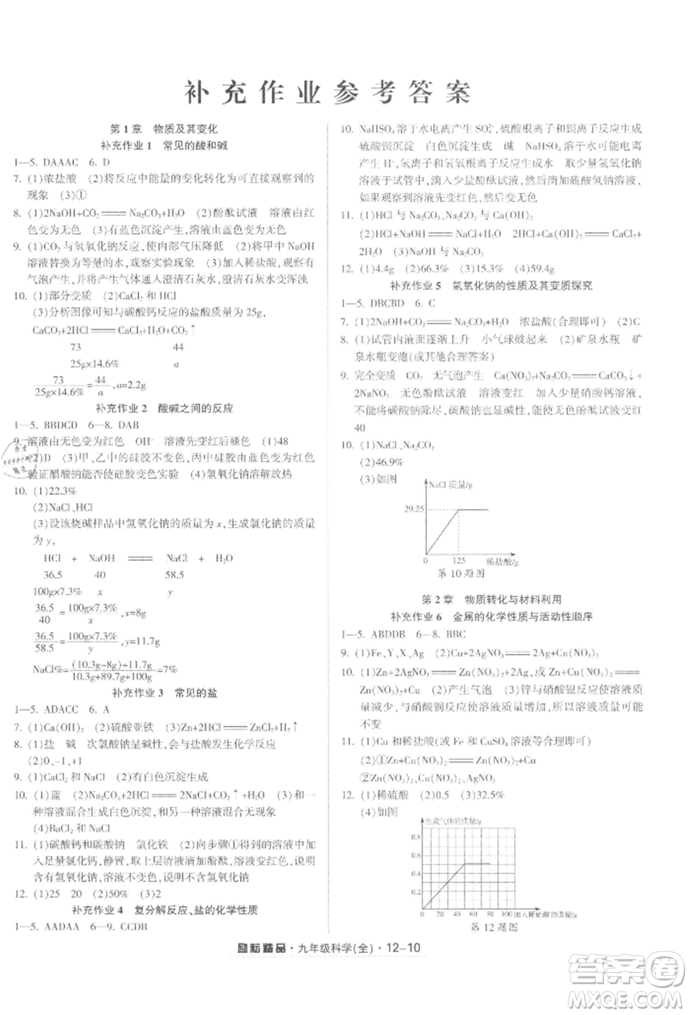 延邊人民出版社2021勵(lì)耘書業(yè)勵(lì)耘活頁(yè)九年級(jí)科學(xué)浙教版參考答案