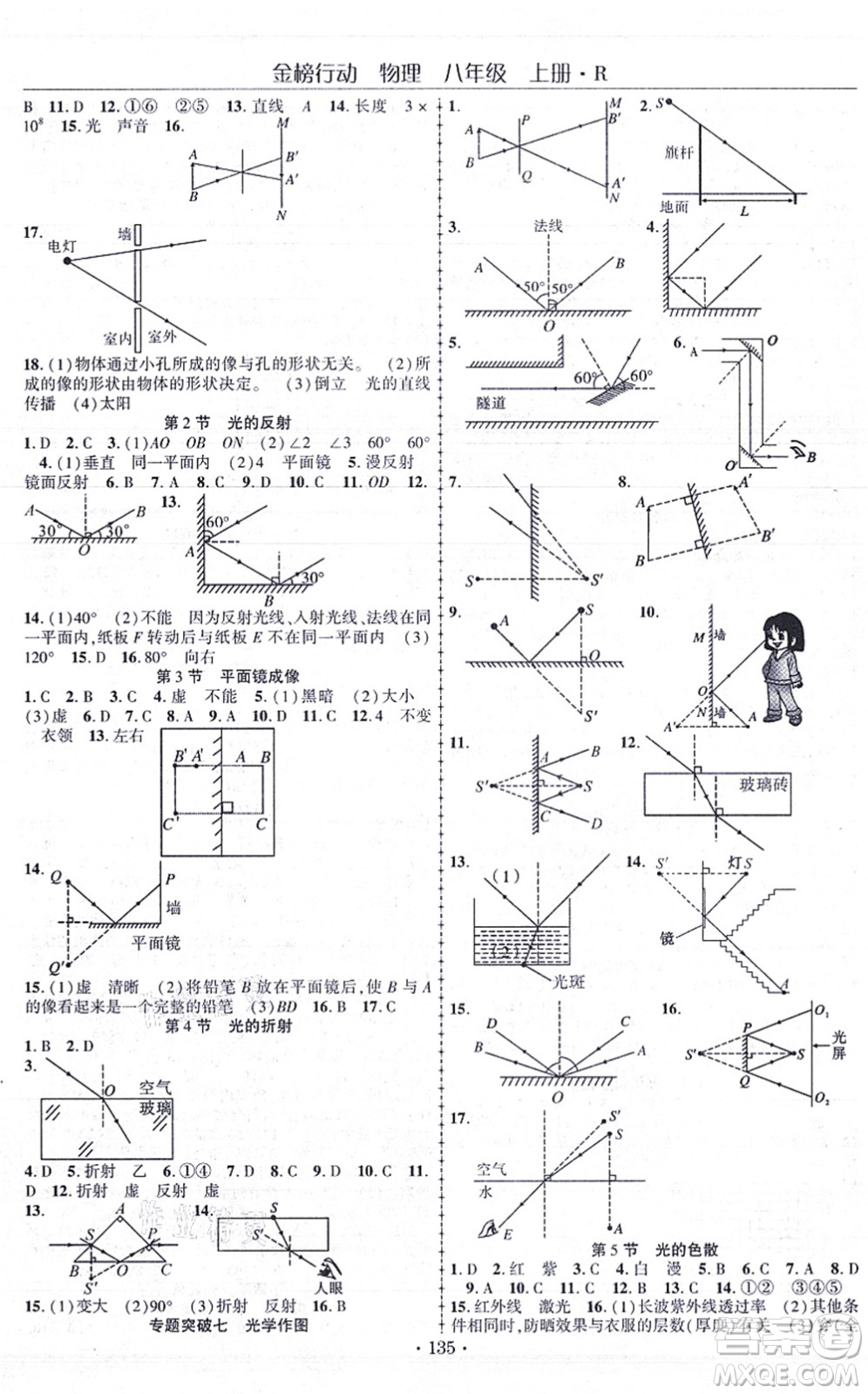 云南美術(shù)出版社2021金榜行動課時導學案八年級物理上冊R人教版答案