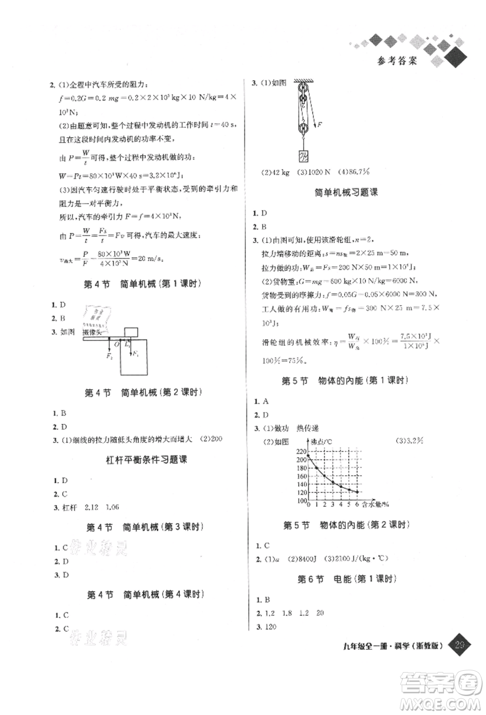 延邊人民出版社2021勵耘新培優(yōu)九年級科學(xué)浙教版參考答案