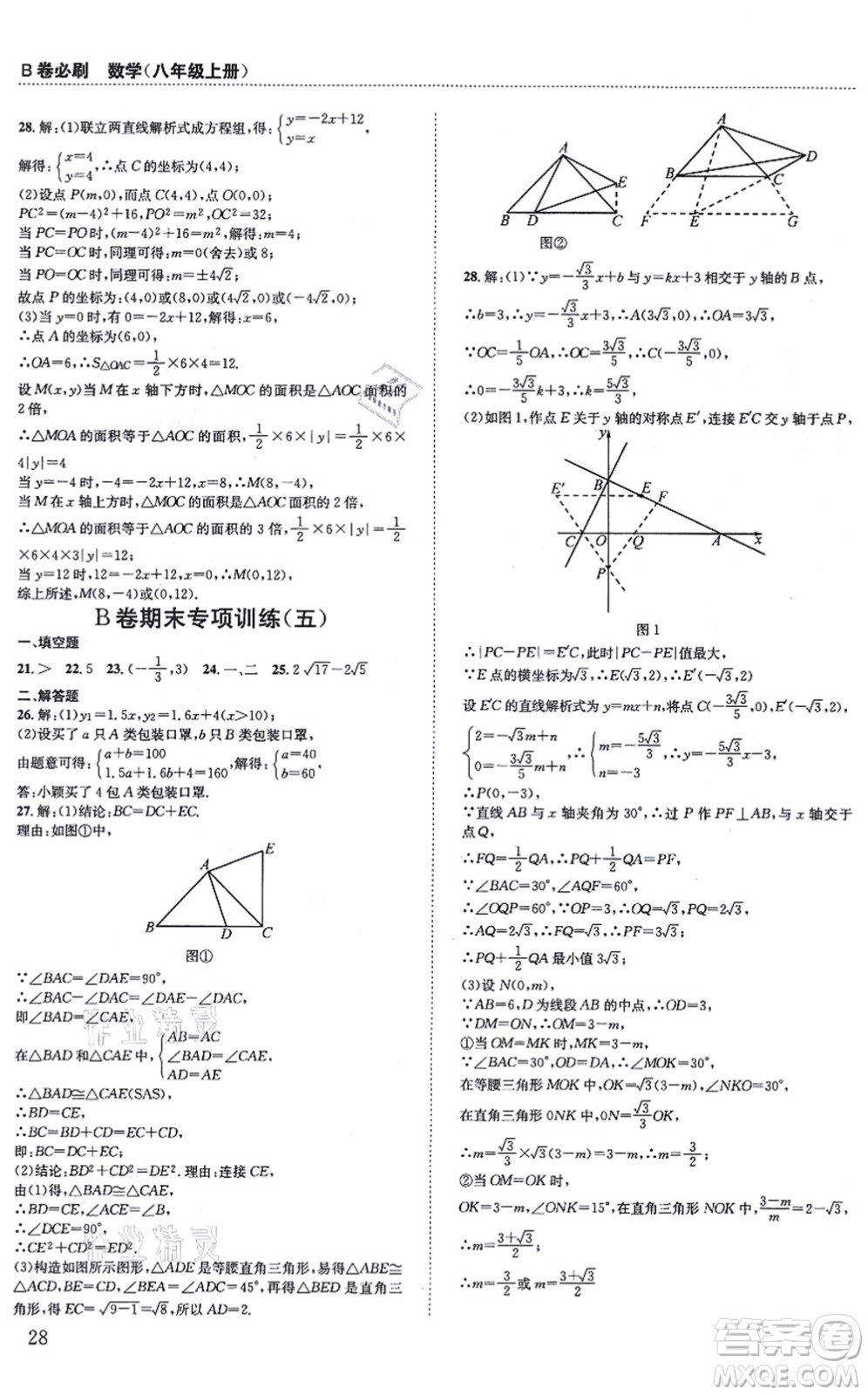 四川科學(xué)技術(shù)出版社2021秋B卷必刷八年級數(shù)學(xué)上冊BS北師版答案